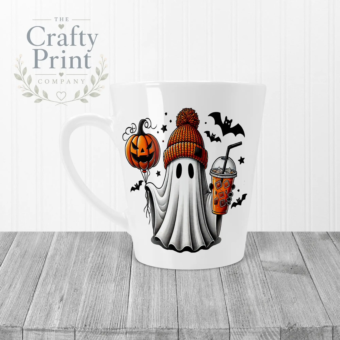 Ghost Pumpkin Halloween Mug - 12oz Latte / White Handle &