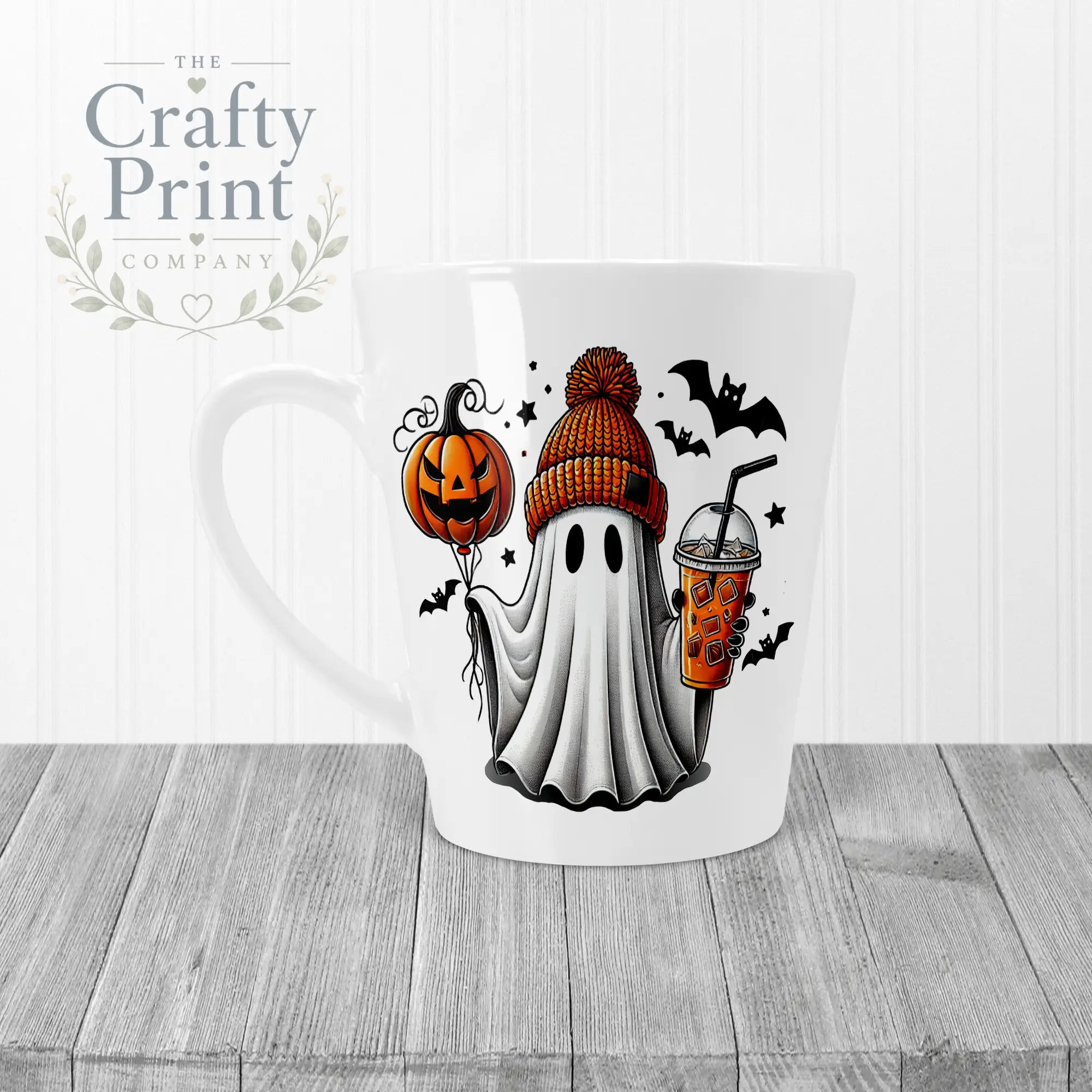 Ghost Pumpkin Halloween Mug - 12oz Latte / White Handle &