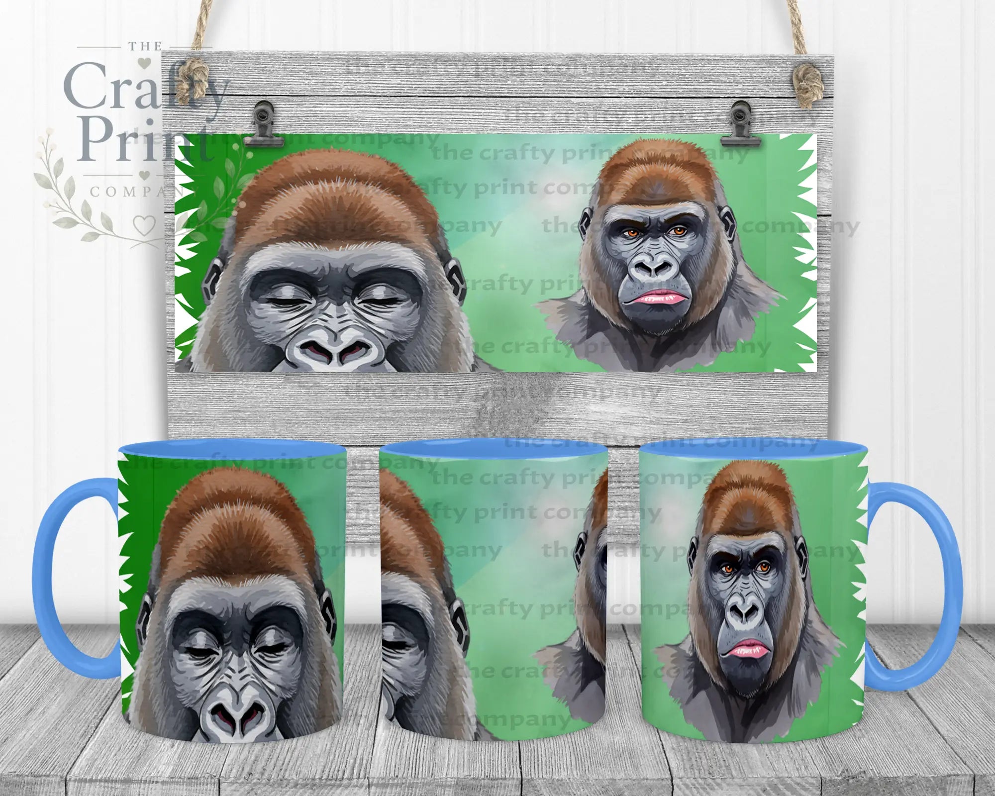 Gorilla Mug with Hidden Mouth Design - Blue Handle & Inner