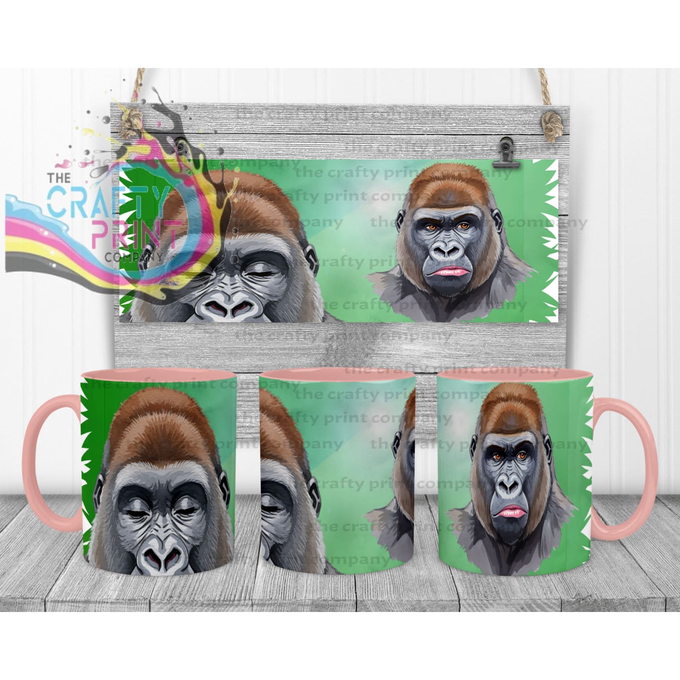 Gorilla Mug with Hidden Mouth Design - Pink Handle & Inner