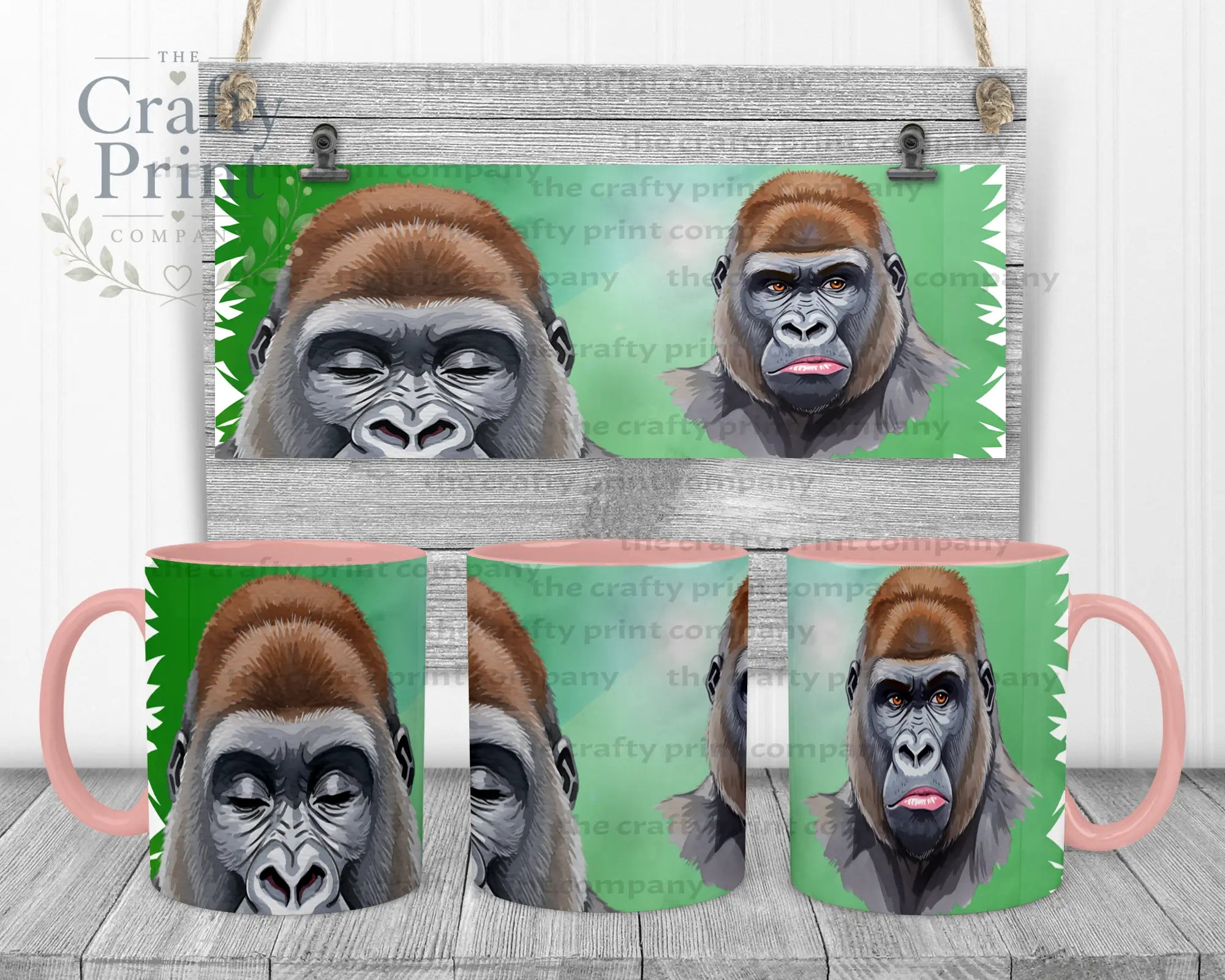 Gorilla Mug with Hidden Mouth Design - Pink Handle & Inner