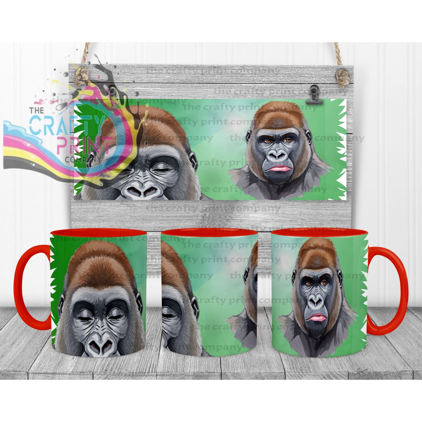 Gorilla Mug with Hidden Mouth Design - Red Handle & Inner