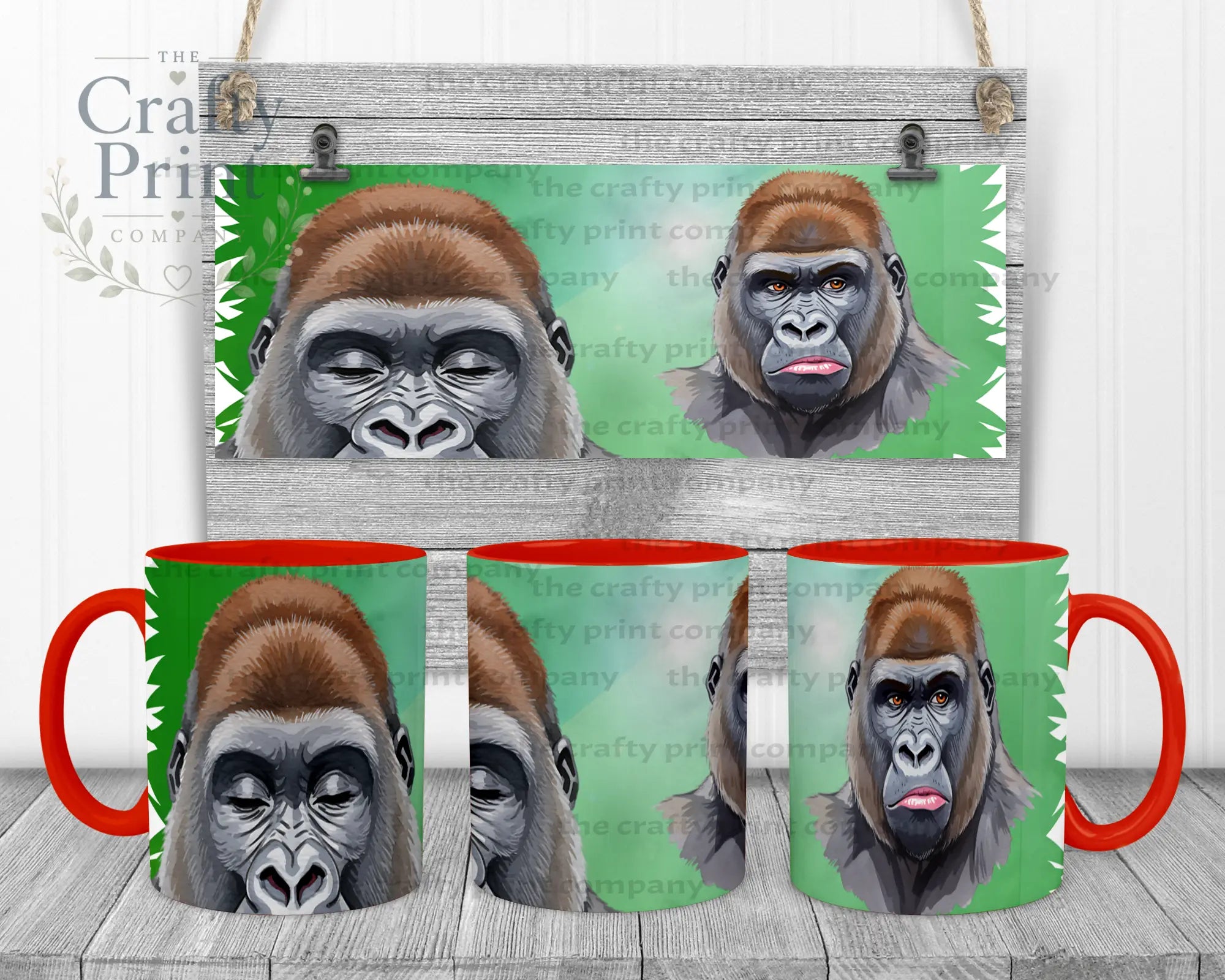 Gorilla Mug with Hidden Mouth Design - Red Handle & Inner