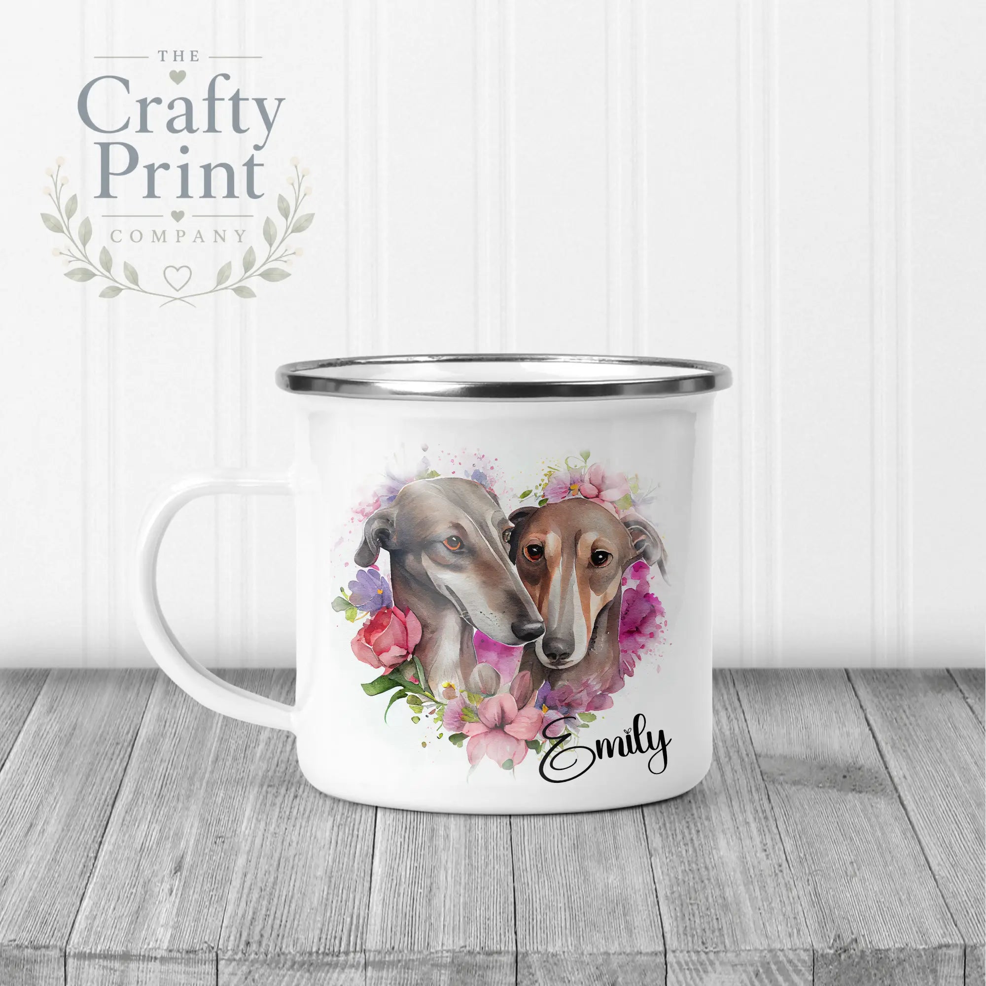 Greyhounds Floral Personalised Mug - Enamel - Mugs