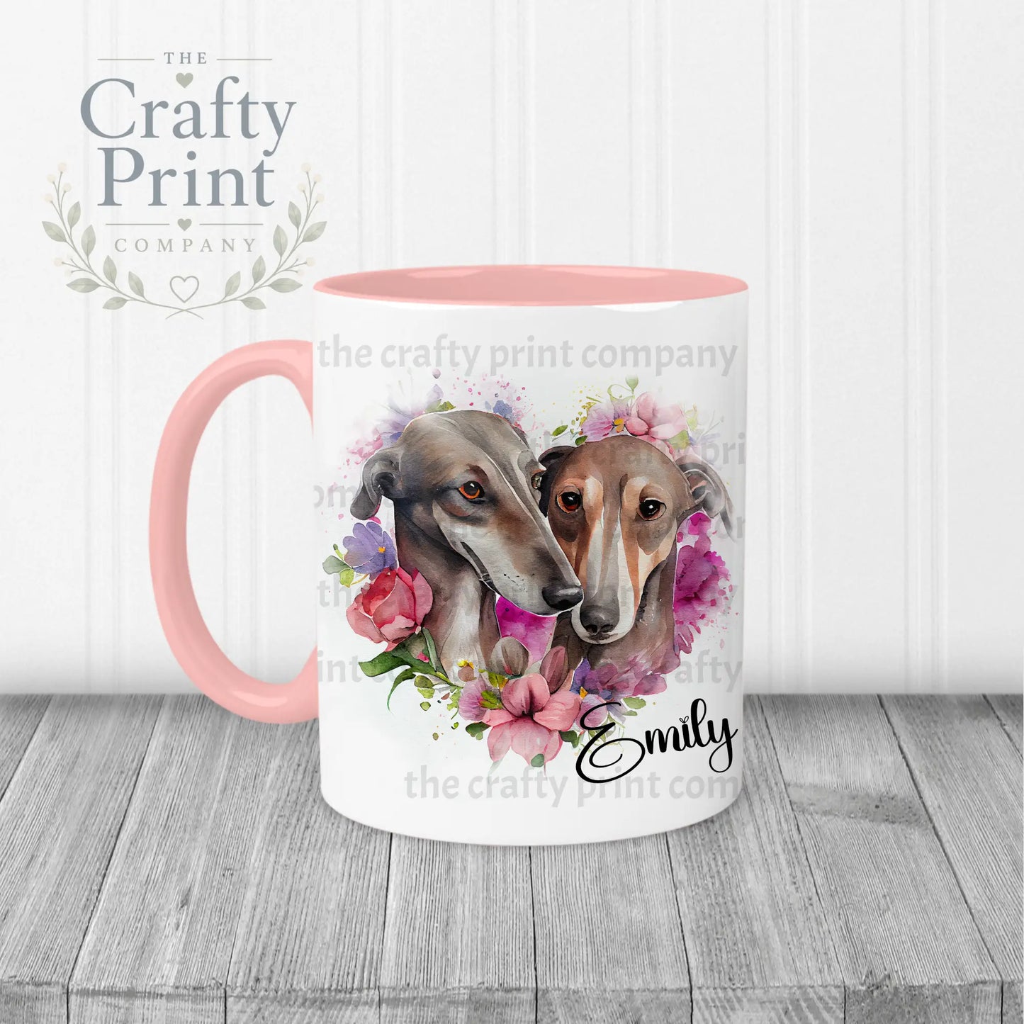Greyhounds Floral Personalised Mug - Pink Handle & Inner