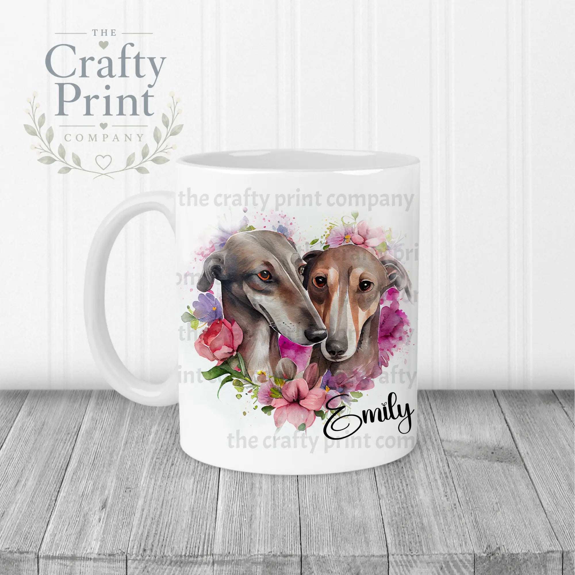 Greyhounds Floral Personalised Mug - White Handle & Inner