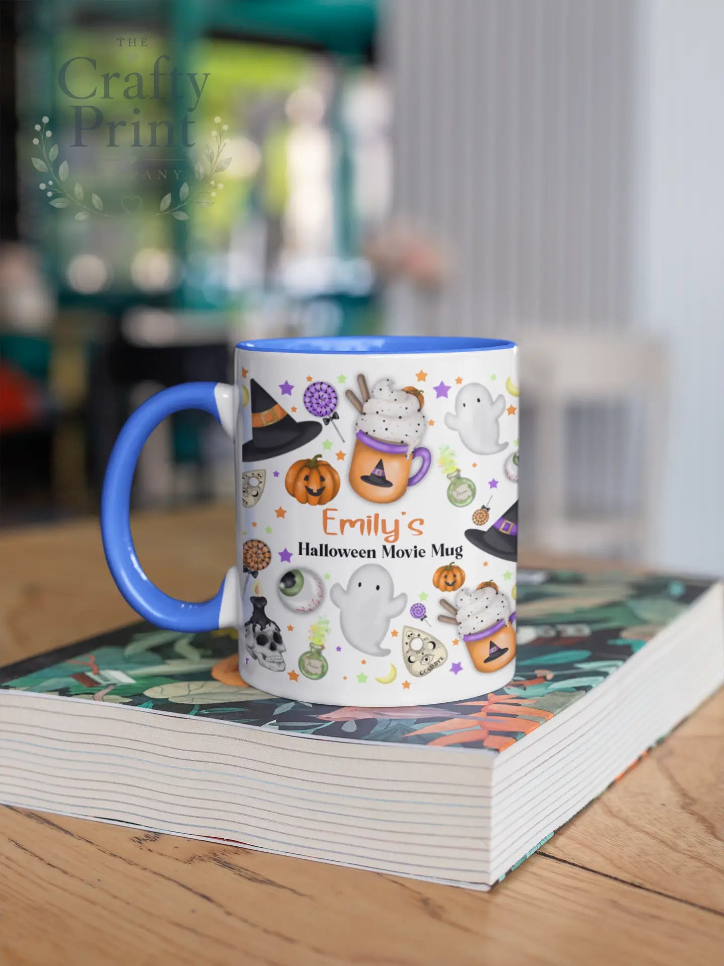Halloween Movie Personalised Mug - Blue Handle & Inner