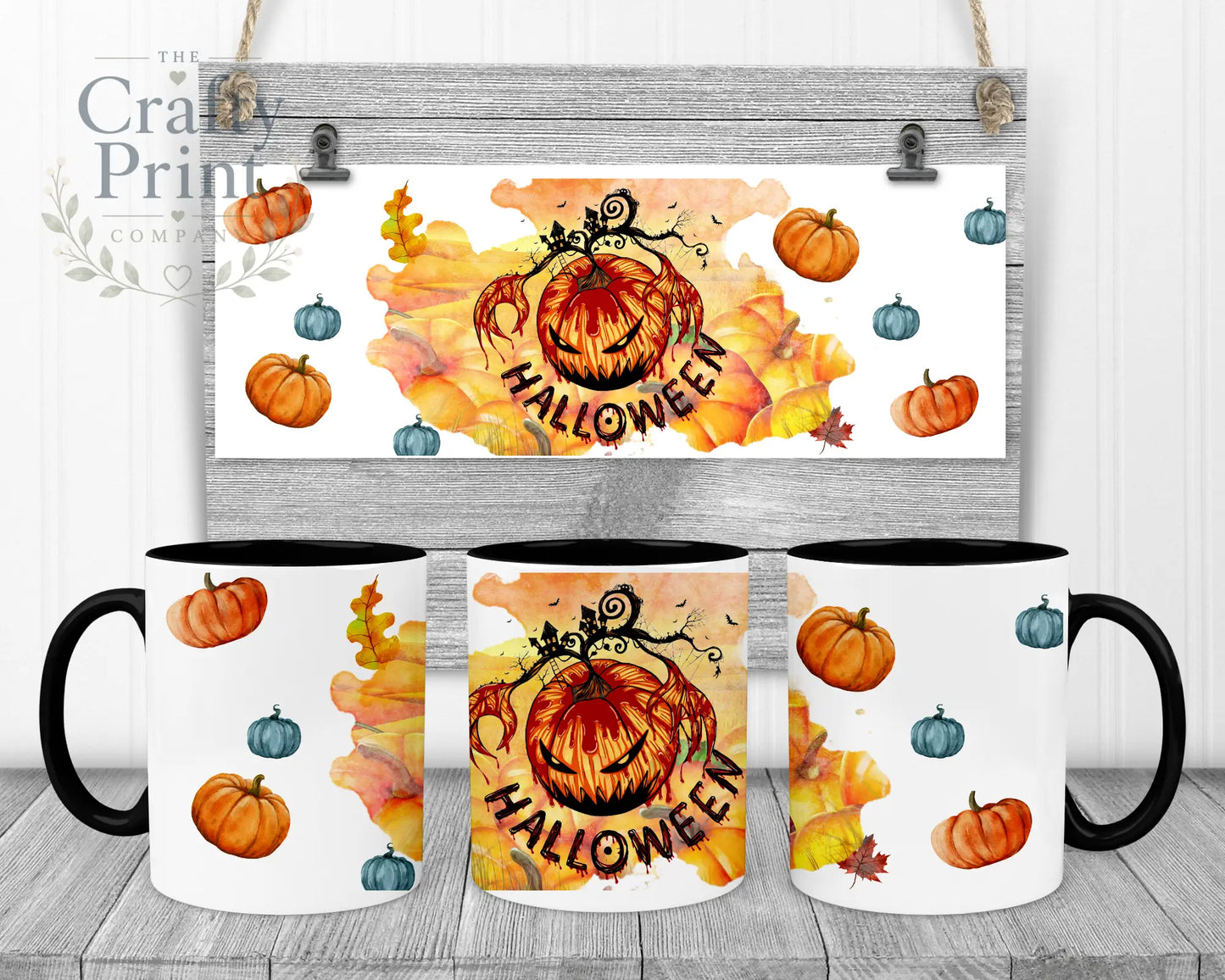 Halloween Pumpkin Mug - Black Handle & Inner - Mugs