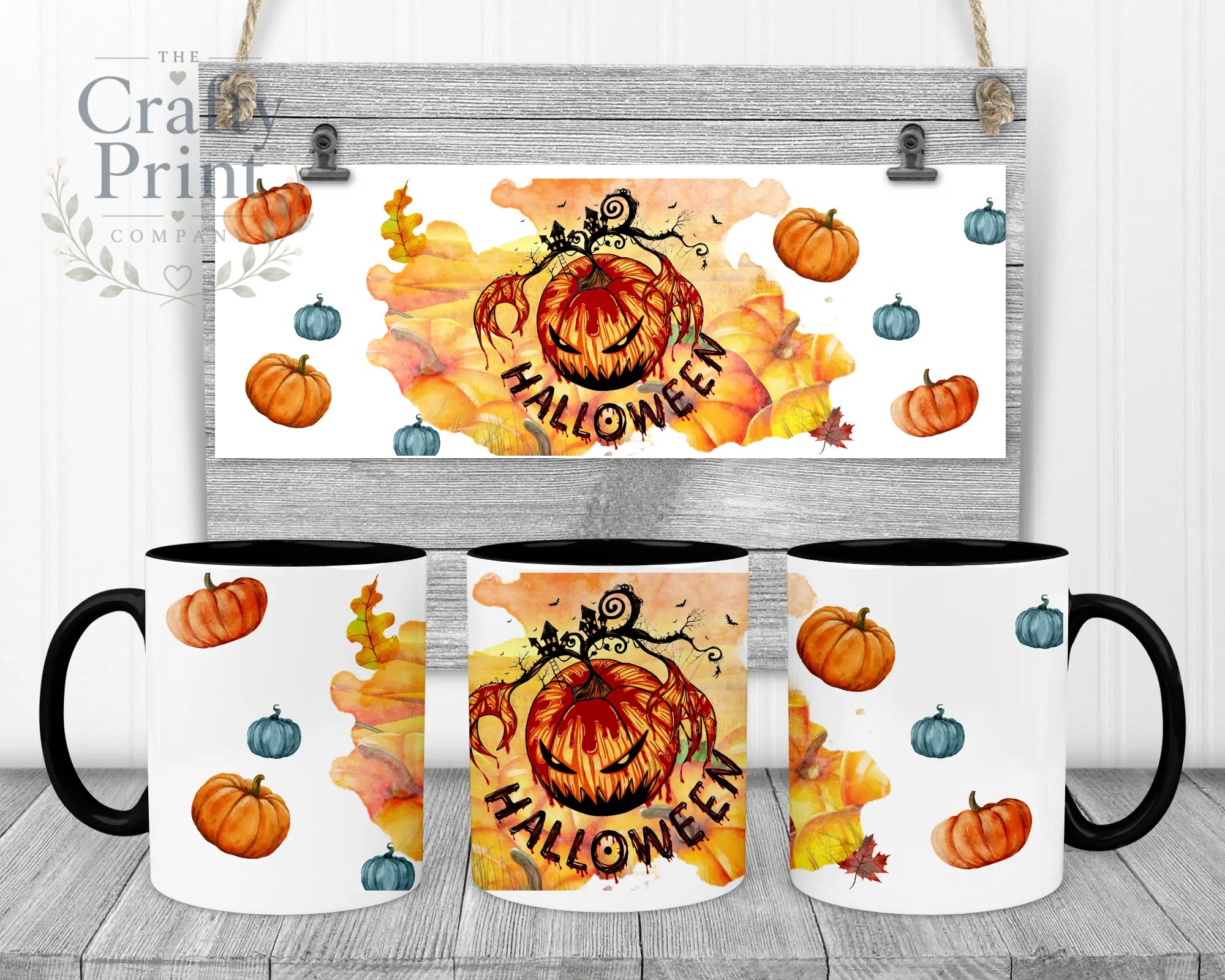 Halloween Pumpkin Mug - Black Handle & Inner - Mugs