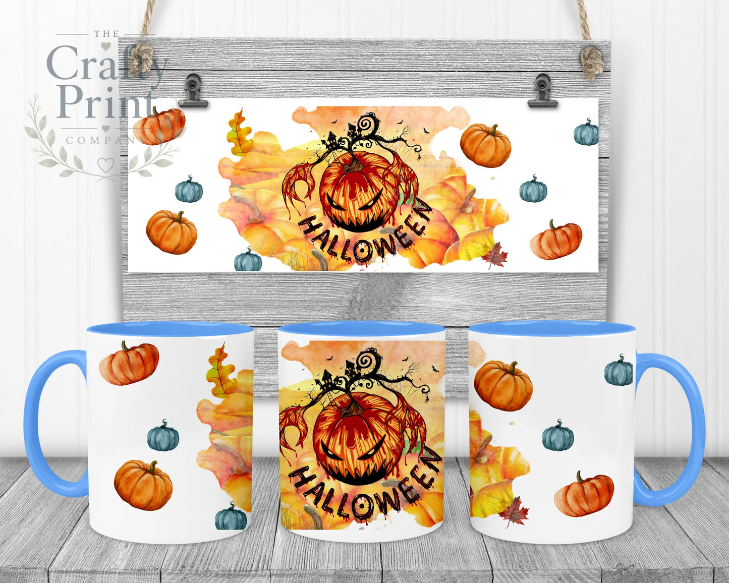 Halloween Pumpkin Mug - Blue Handle & Inner - Mugs