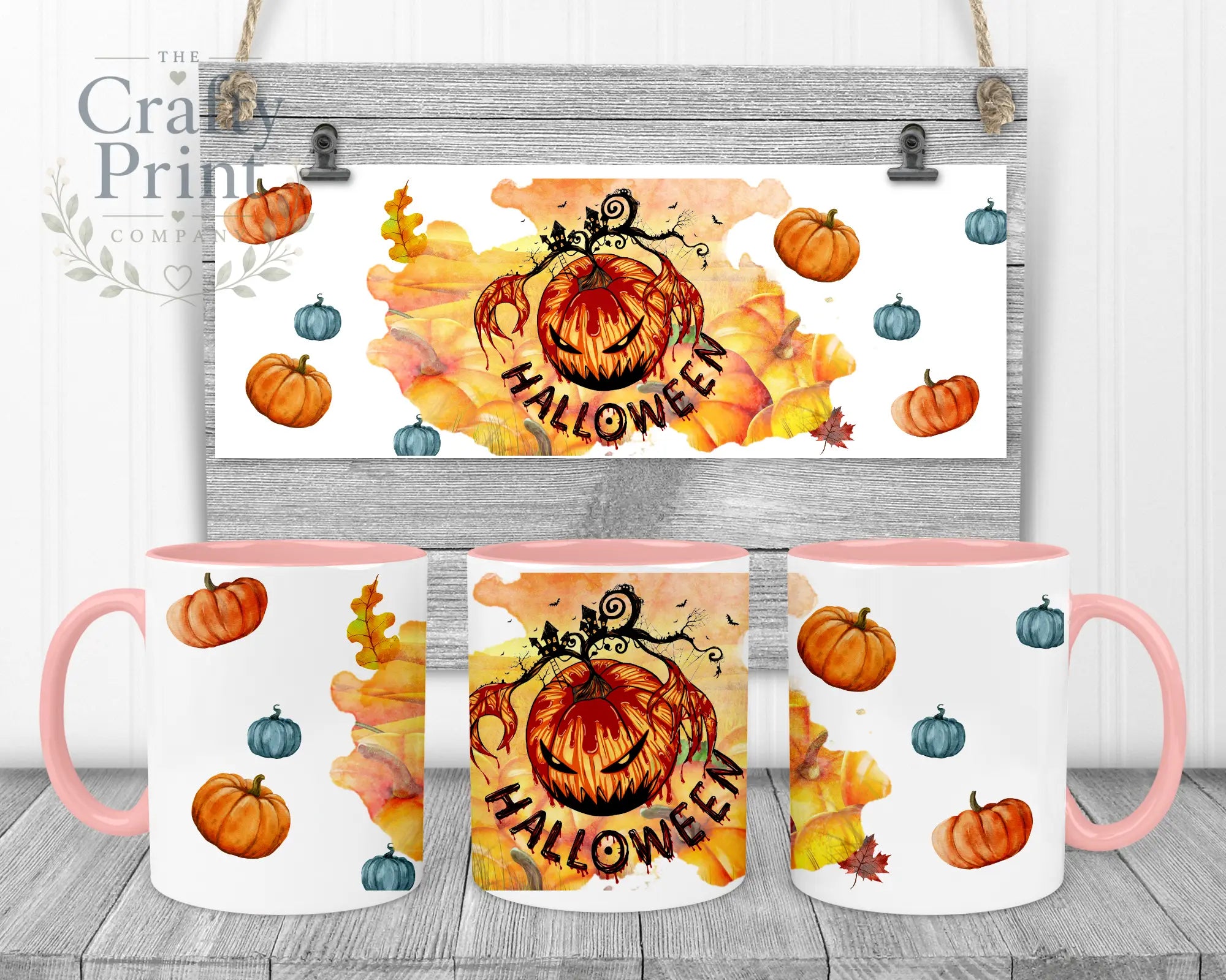 Halloween Pumpkin Mug - Pink Handle & Inner - Mugs