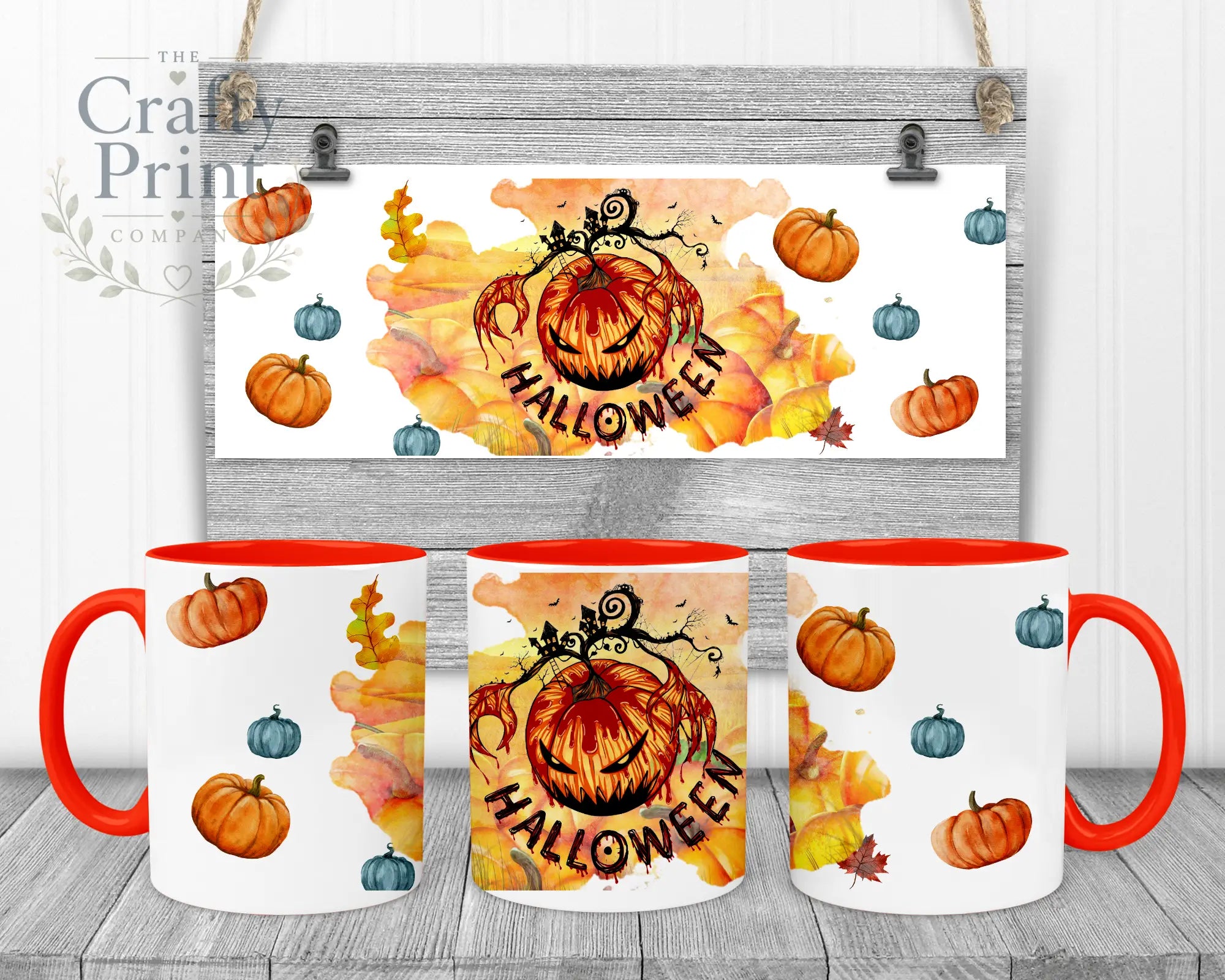 Halloween Pumpkin Mug - Red Handle & Inner - Mugs