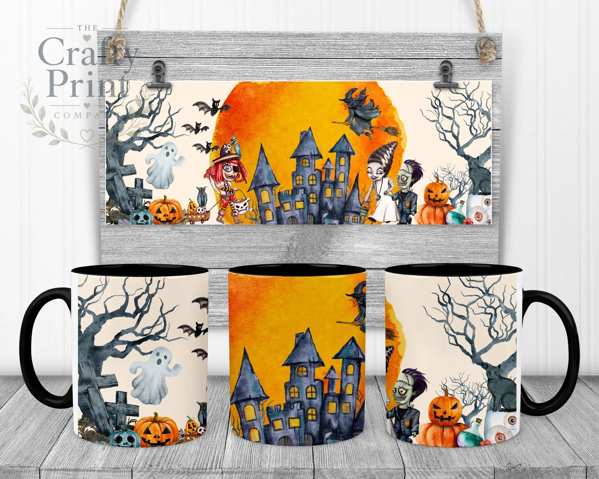 Halloween Scene V2 Mug - Black Handle & Inner - Mugs