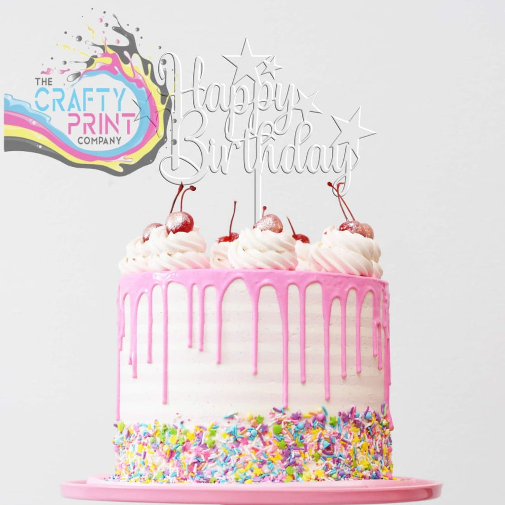 Happy Birthday Acrylic Cake Topper - Frosted White