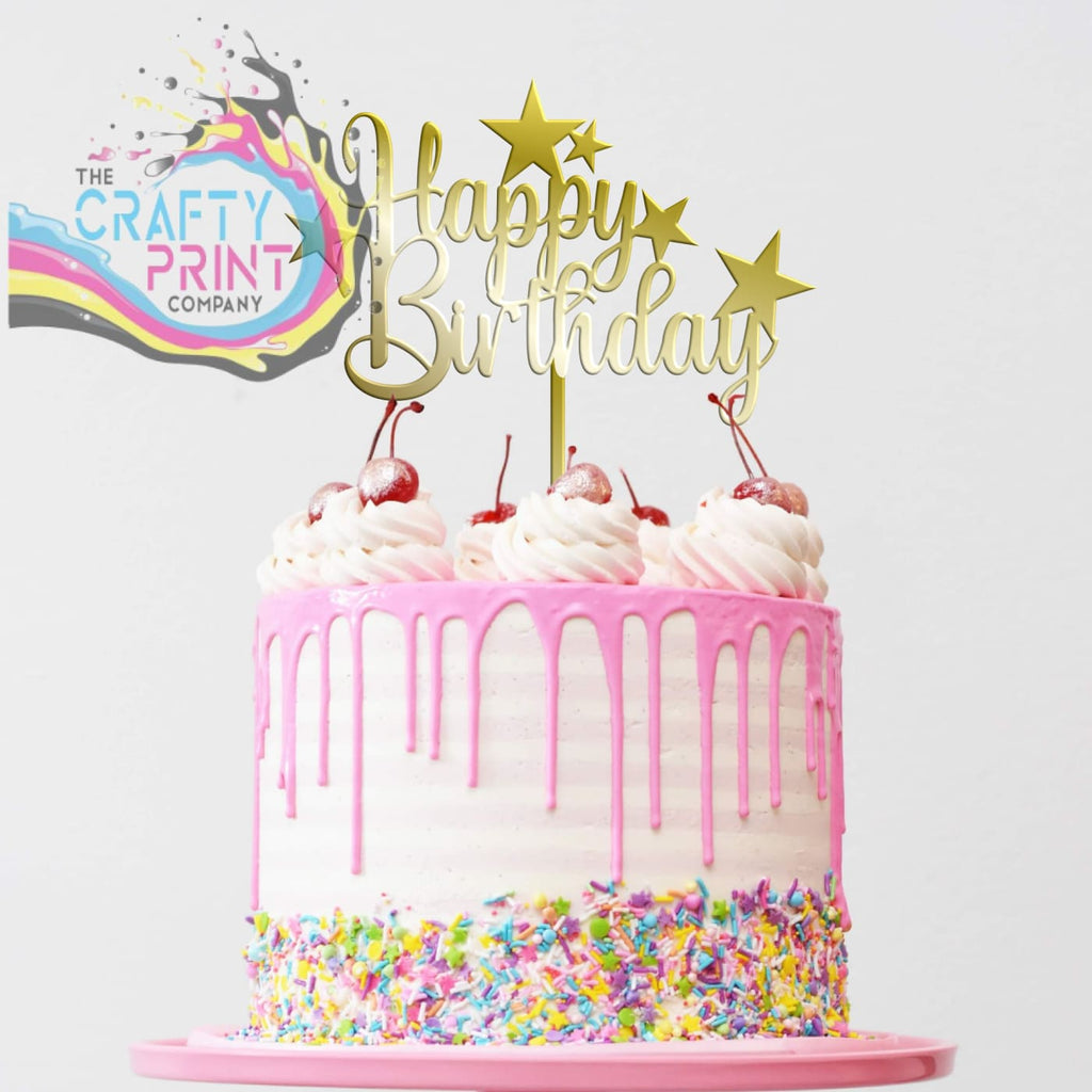 Happy Birthday Acrylic Cake Topper - Gold Mirror