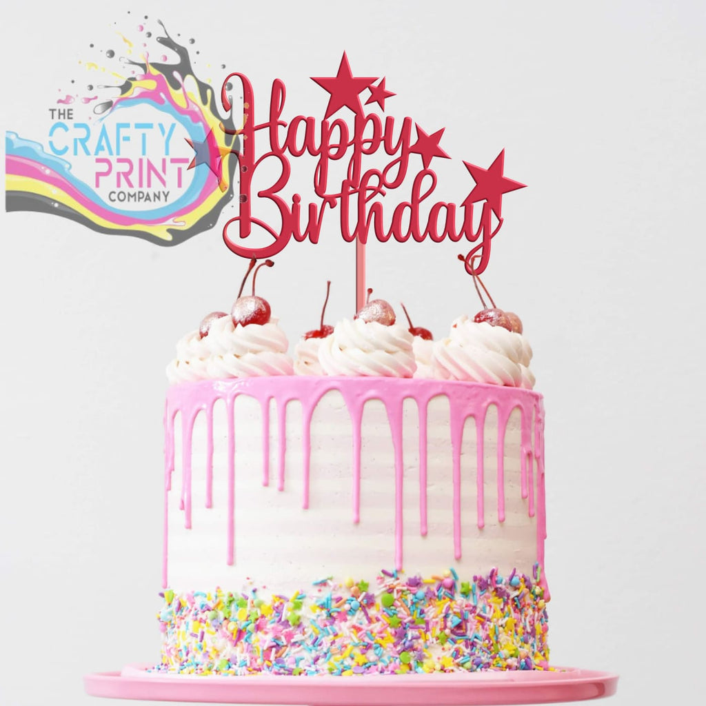 Happy Birthday Acrylic Cake Topper - Red Mirror