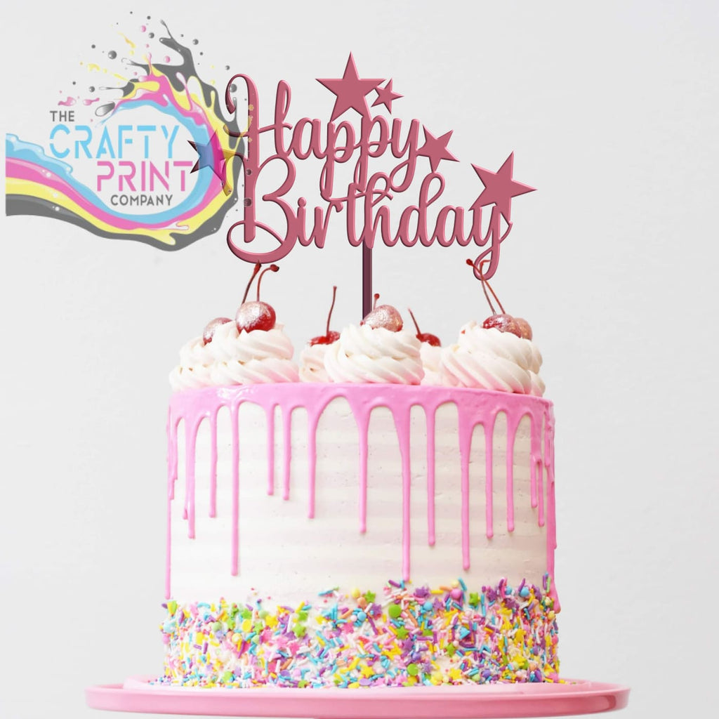 Happy Birthday Acrylic Cake Topper - Rose Gold Mirror