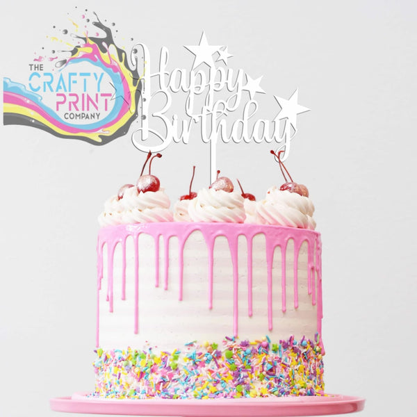 Happy Birthday Acrylic Cake Topper - White