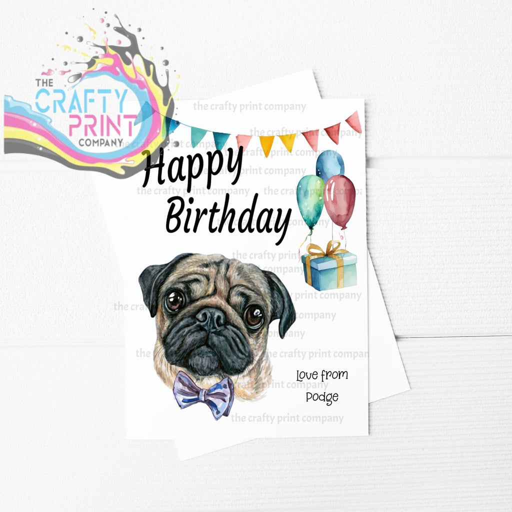 Happy Birthday Balloon Pug A5 Greeting Card - & Note Cards