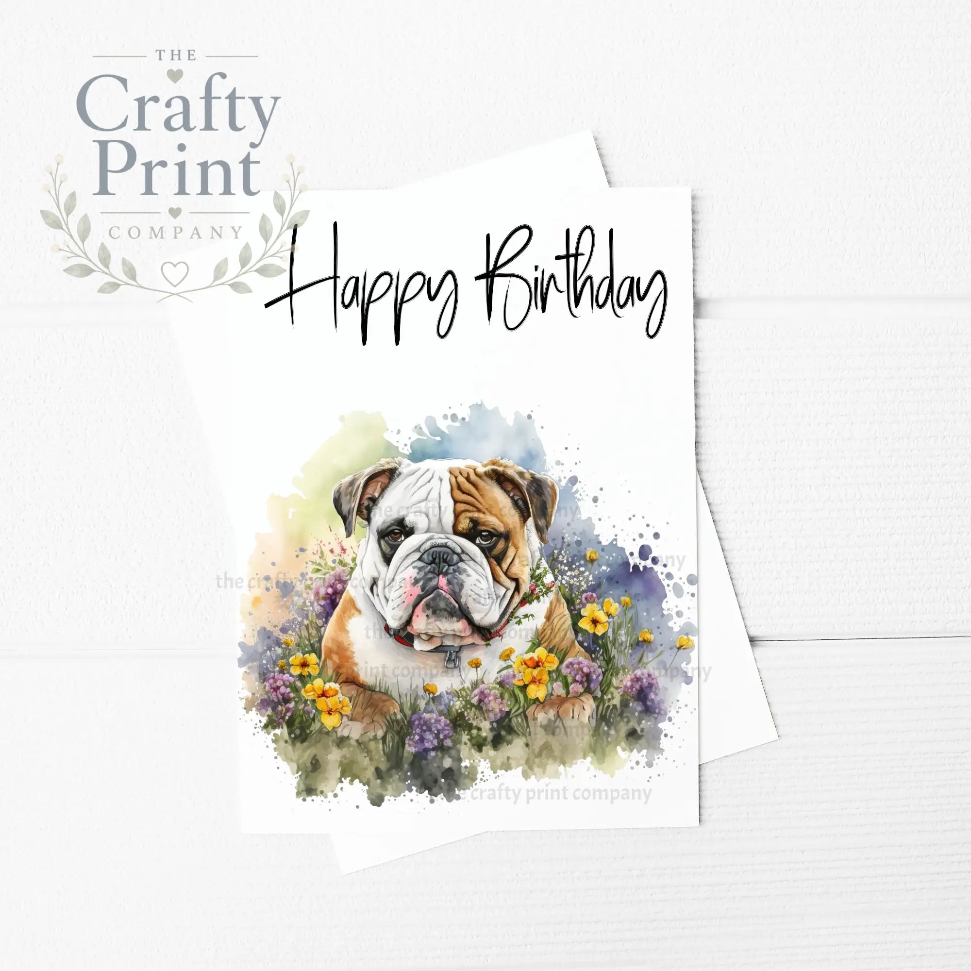 Happy Birthday Bulldog Flowers A5 Card - Greeting & Note