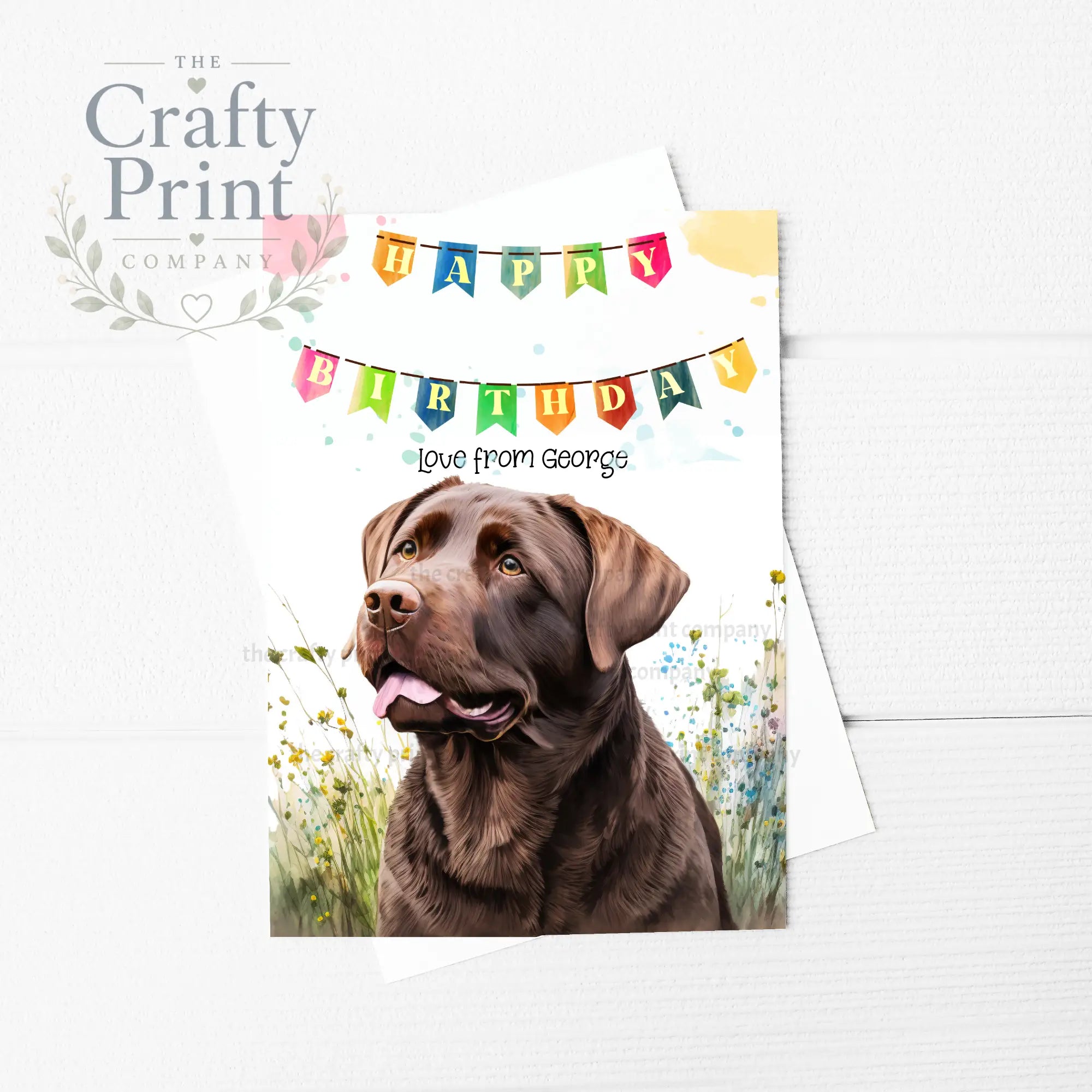 Happy Birthday Bunting Chocolate Labrador A5 Card