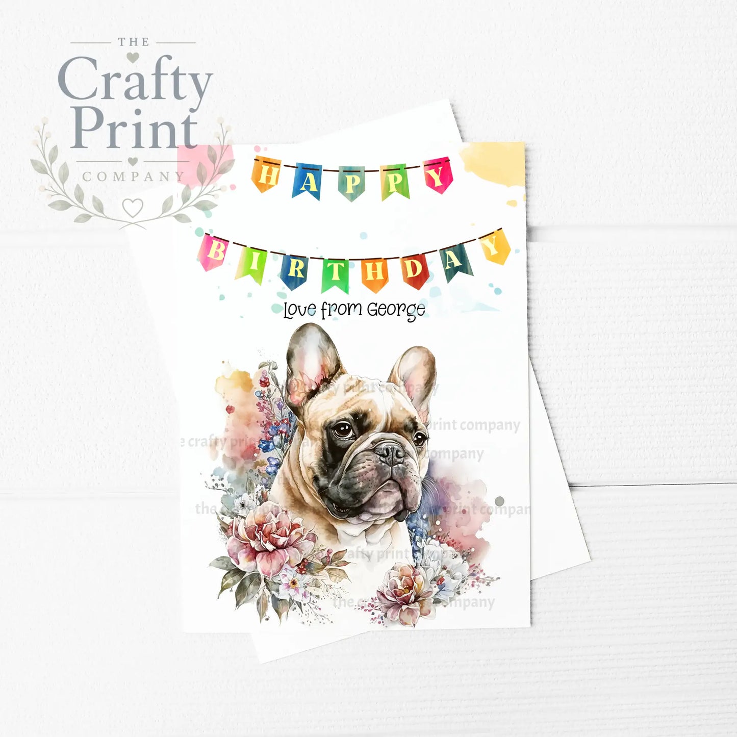 Happy Birthday Bunting French Bulldog Pastel Flowers A5