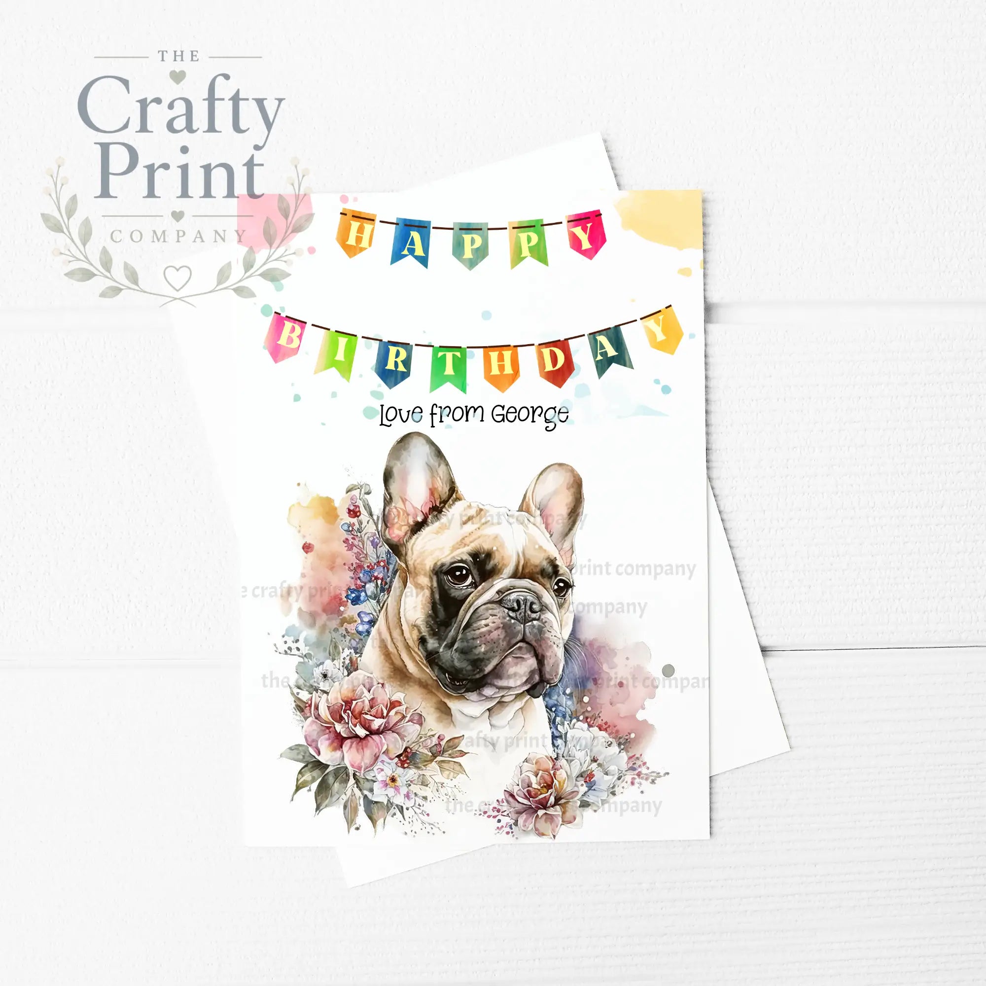 Happy Birthday Bunting French Bulldog Pastel Flowers A5