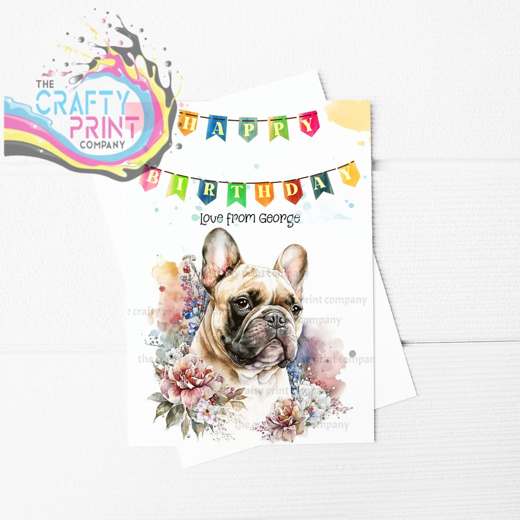 Happy Birthday Bunting French Bulldog Pastel Flowers A5 Card