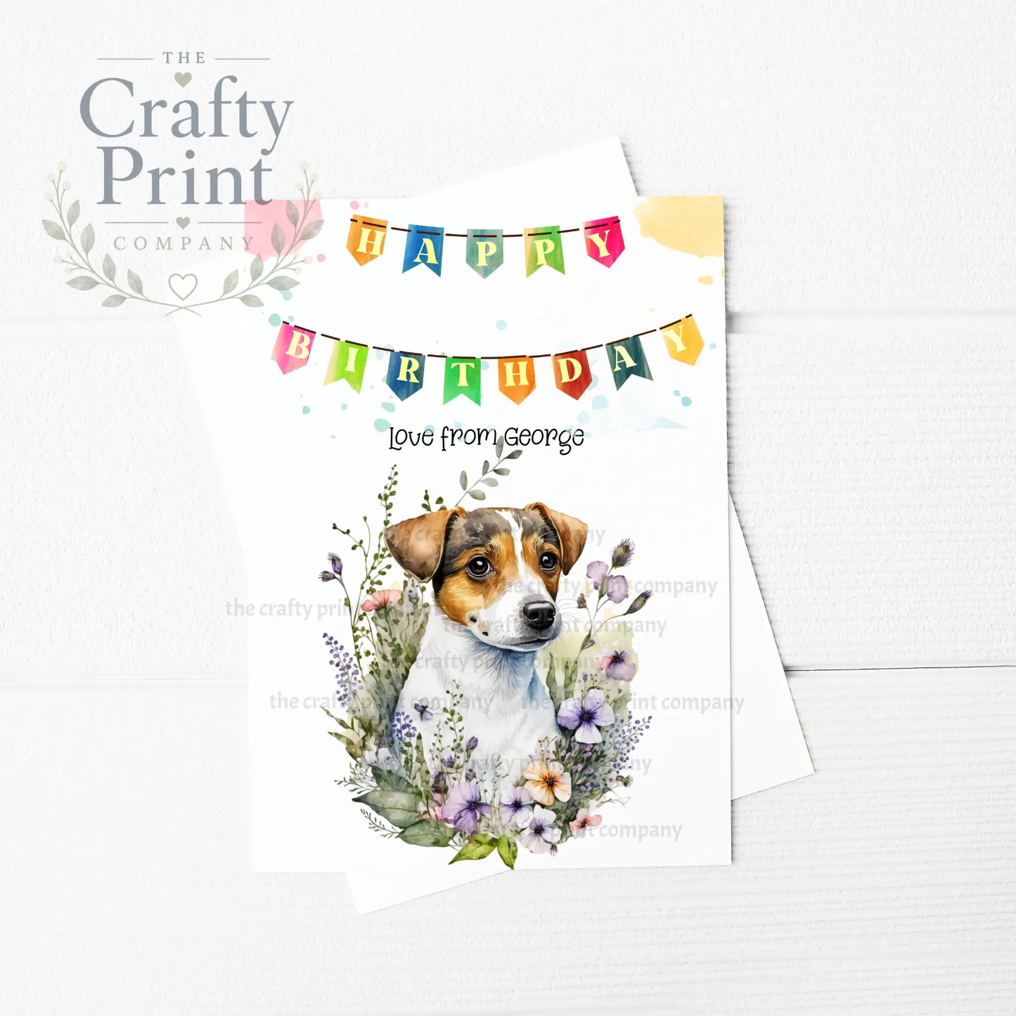 Happy Birthday Bunting Jack Russell Flowers A5 Card
