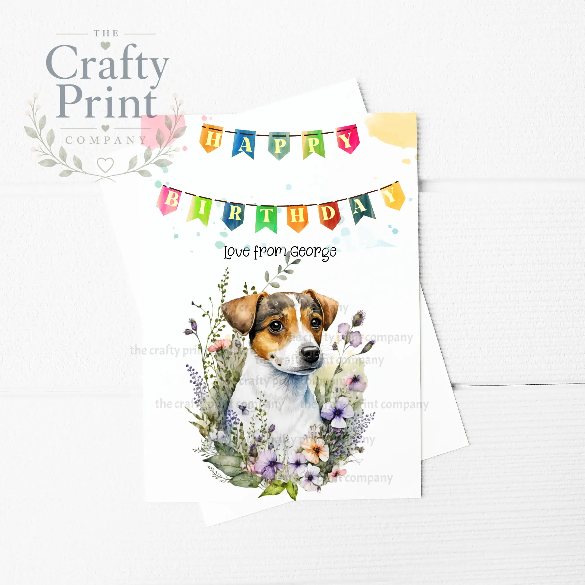 Happy Birthday Bunting Jack Russell Flowers A5 Card