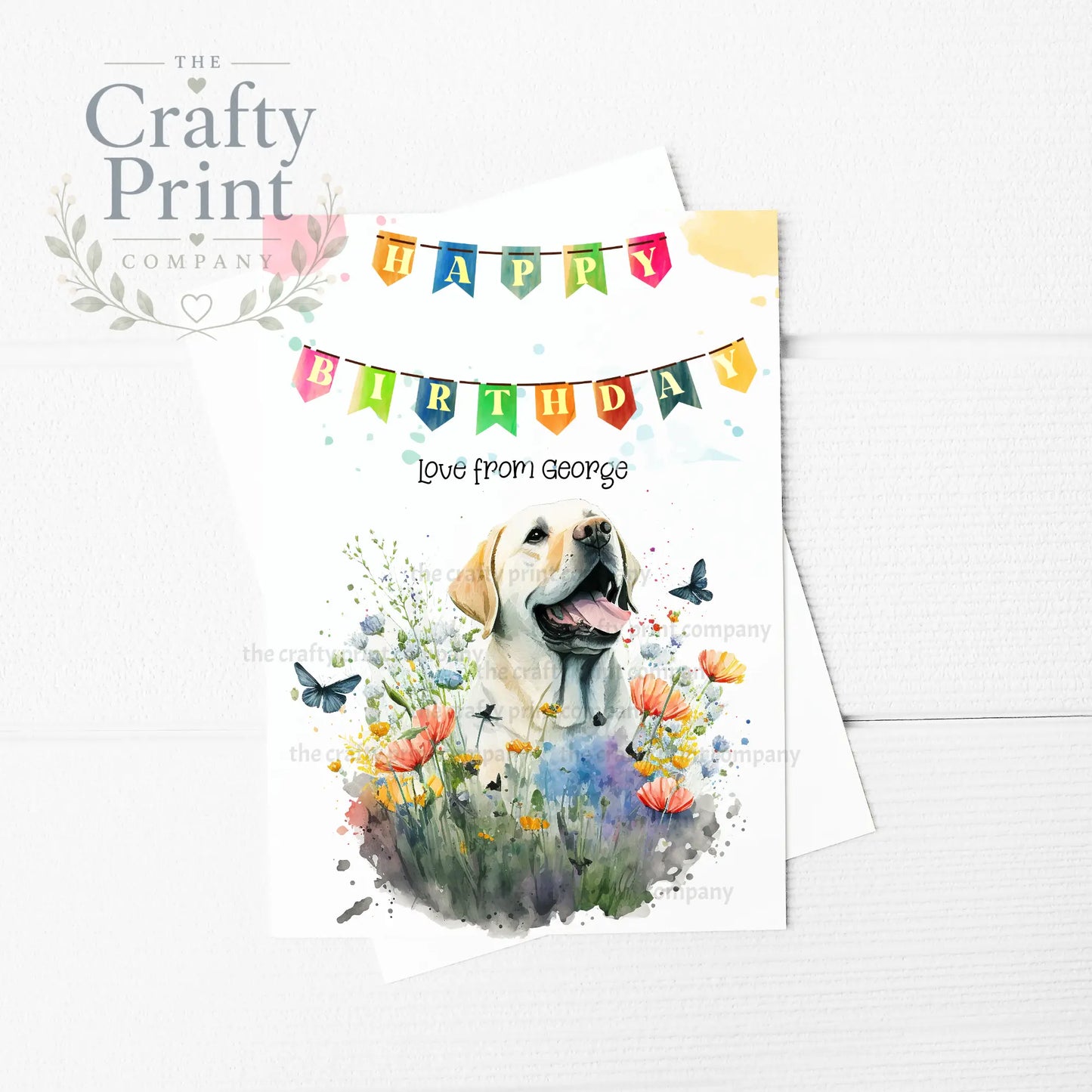 Happy Birthday Bunting Labrador Flowers A5 Card - Greeting