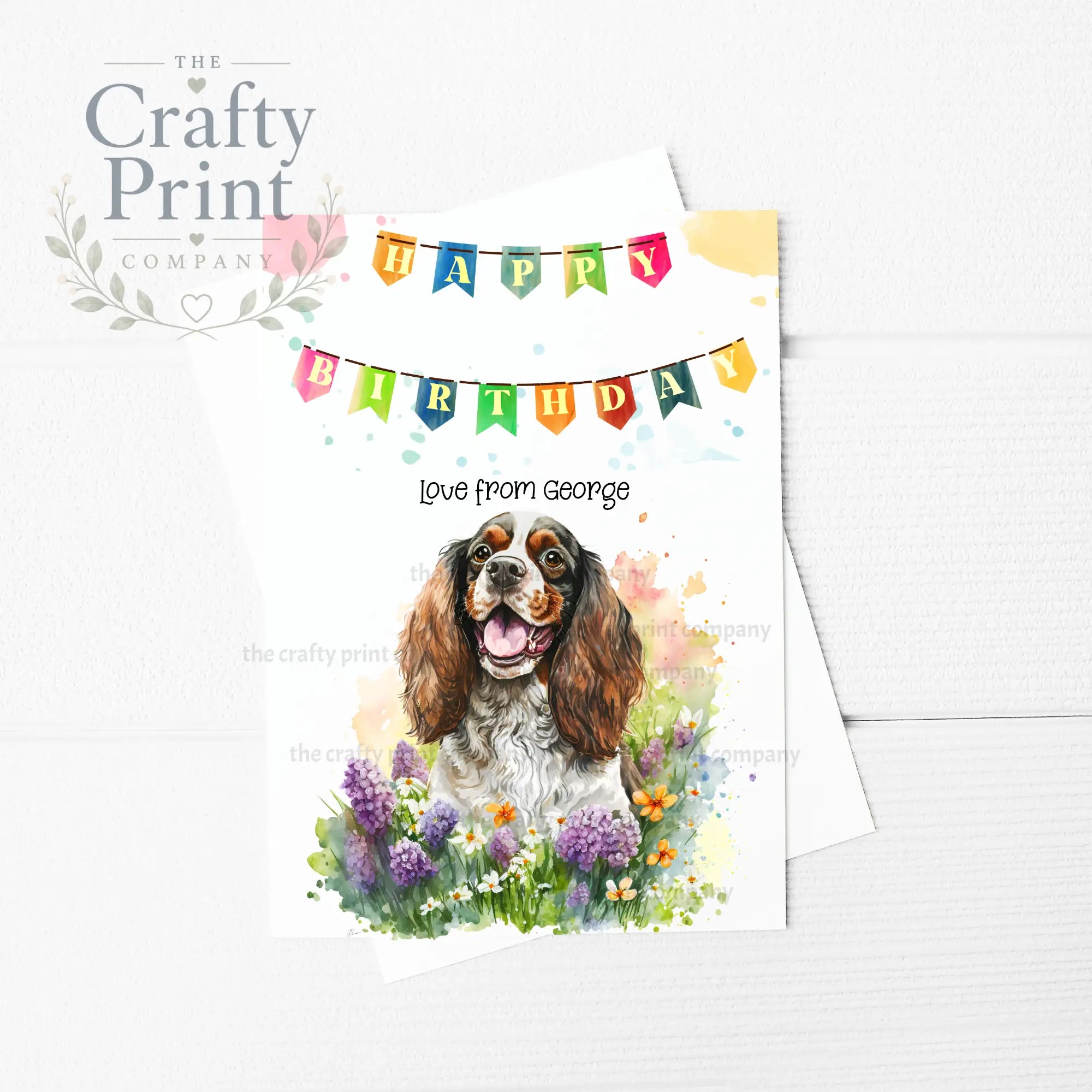 Happy Birthday Bunting Springer Spaniel Flowers A5 Card