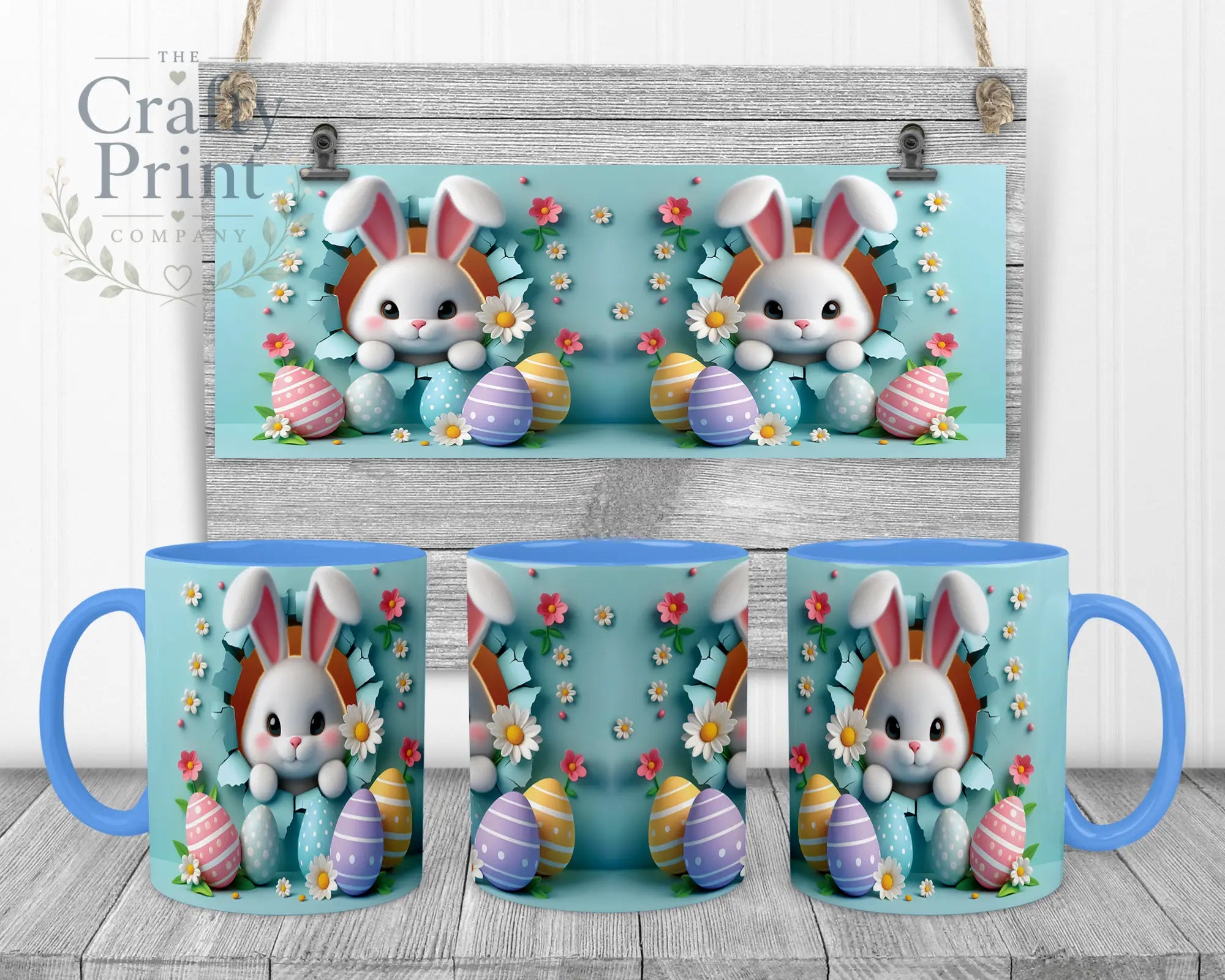 Happy Easter 3D Blue Design Rabbit Mug - Handle & Inner
