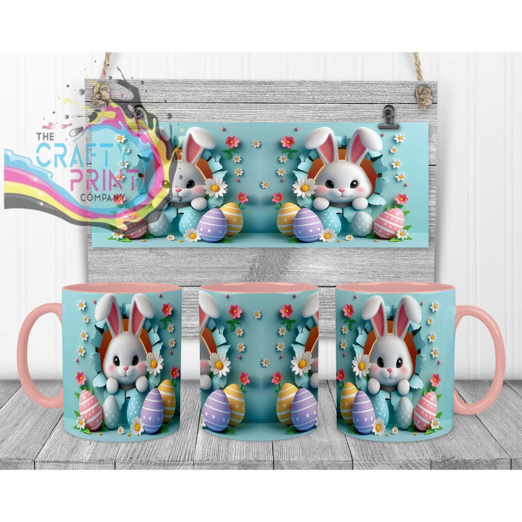 Happy Easter 3D Blue Design Rabbit Mug - Pink Handle &