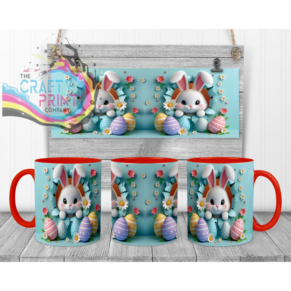 Happy Easter 3D Blue Design Rabbit Mug - Red Handle & Inner
