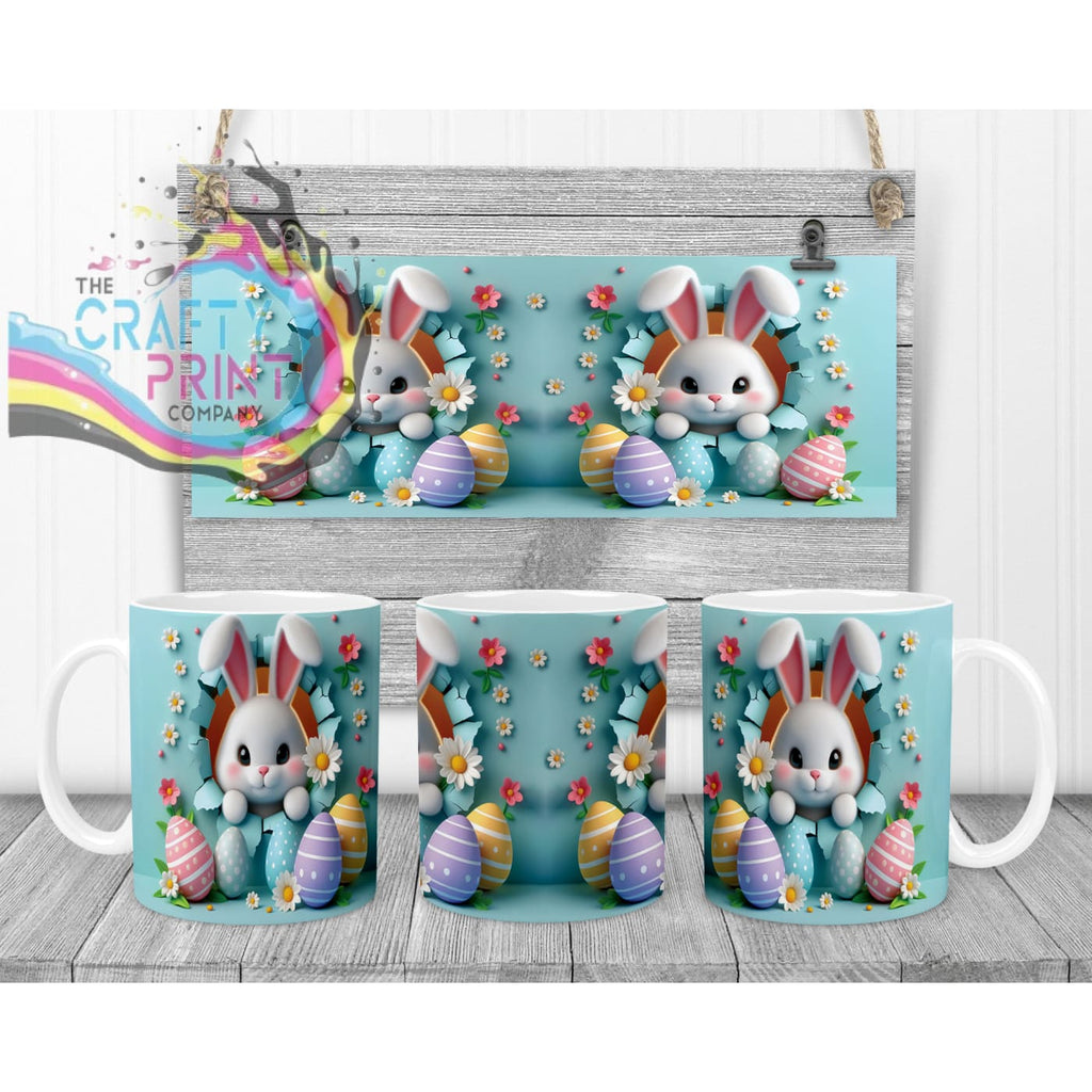Happy Easter 3D Blue Design Rabbit Mug - White Handle &