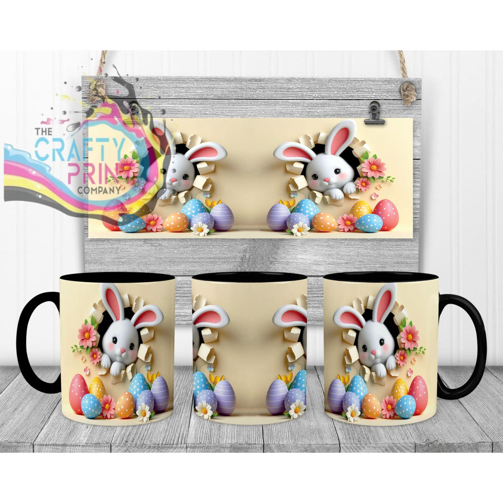 Happy Easter 3D Yellow Design Rabbit Mug - Black Handle &