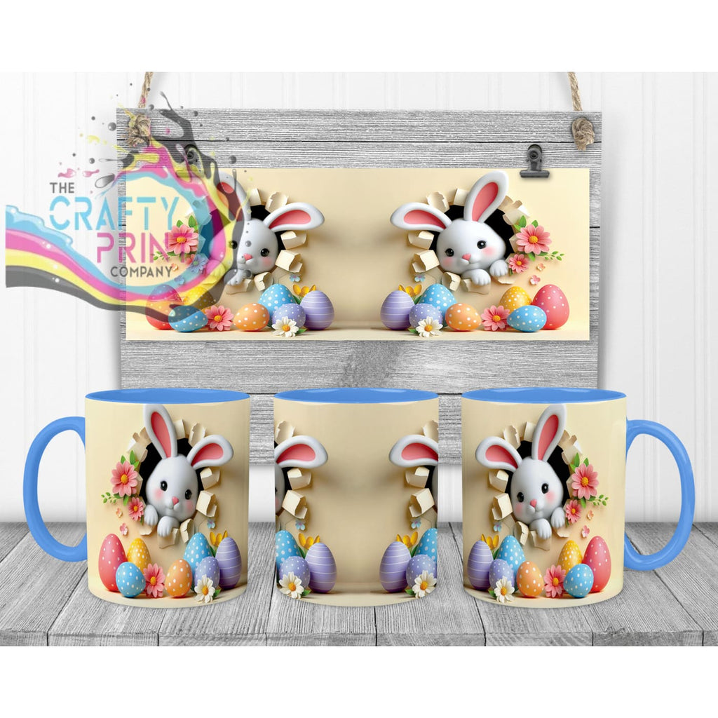 Happy Easter 3D Yellow Design Rabbit Mug - Blue Handle &
