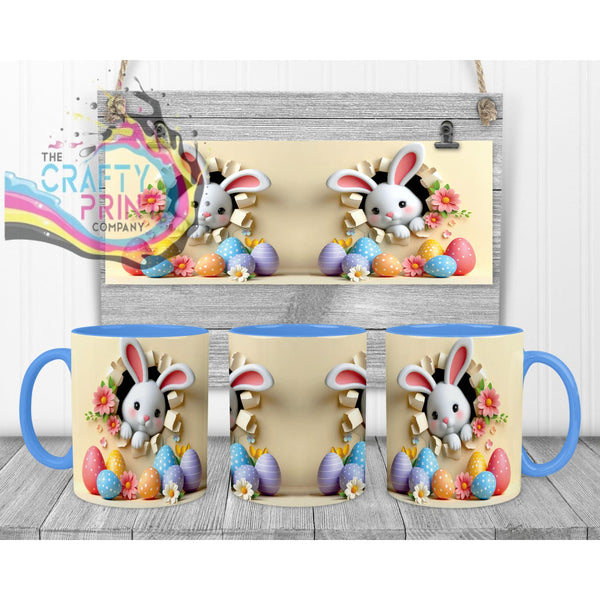 Happy Easter 3D Yellow Design Rabbit Mug - Blue Handle &