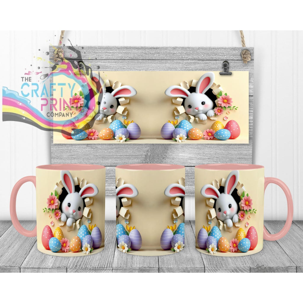 Happy Easter 3D Yellow Design Rabbit Mug - Pink Handle &