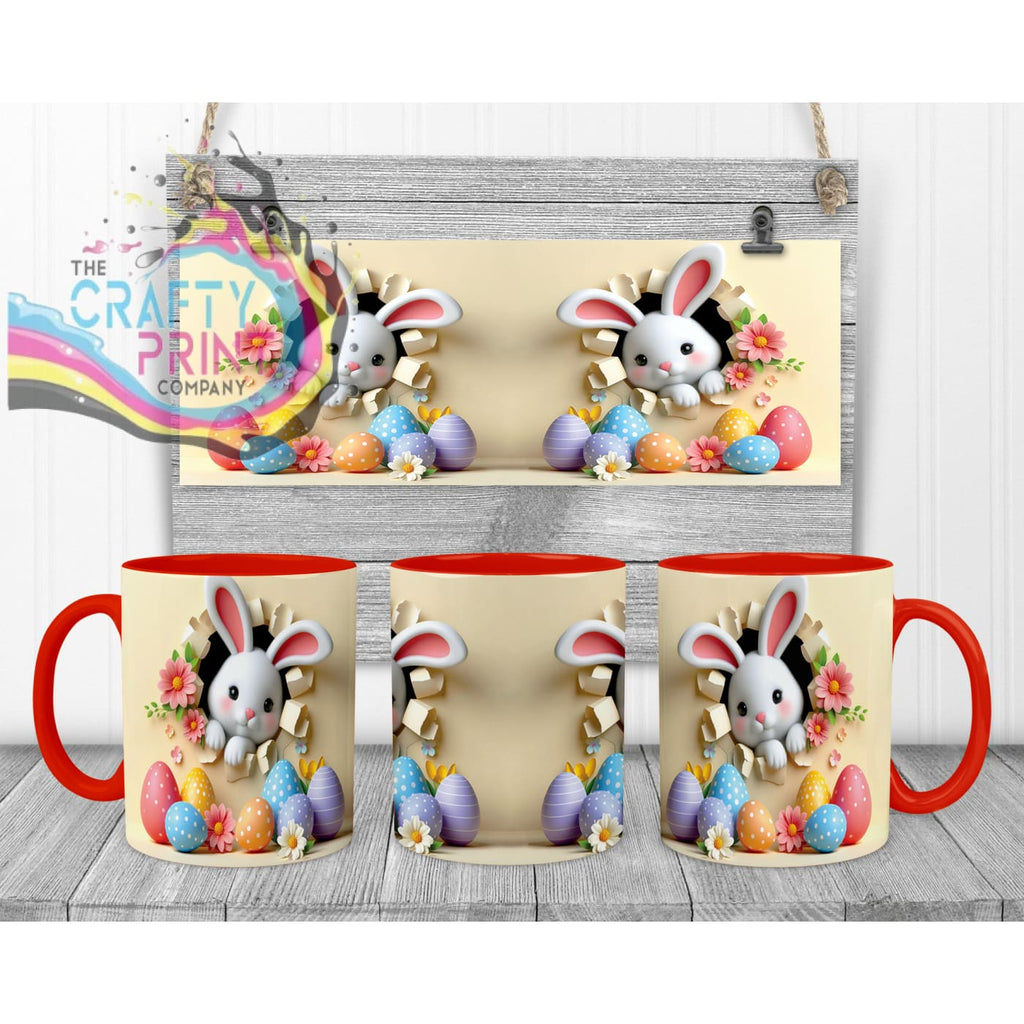 Happy Easter 3D Yellow Design Rabbit Mug - Red Handle &