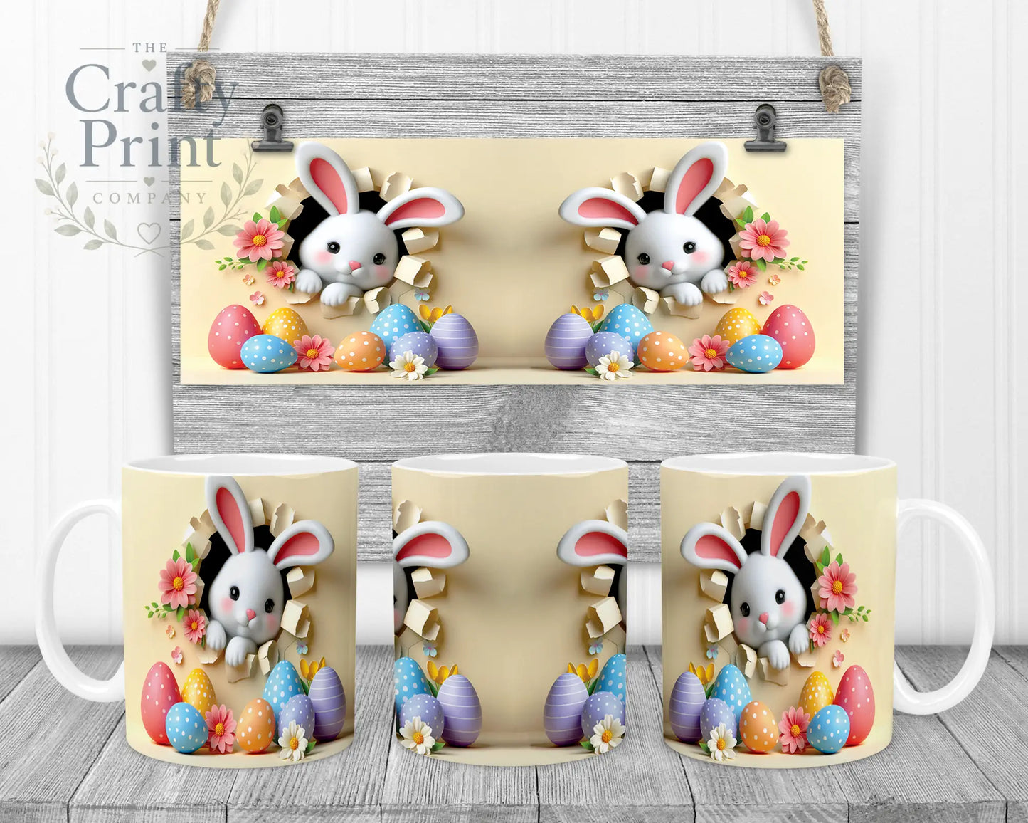 Happy Easter 3D Yellow Design Rabbit Mug - White Handle &