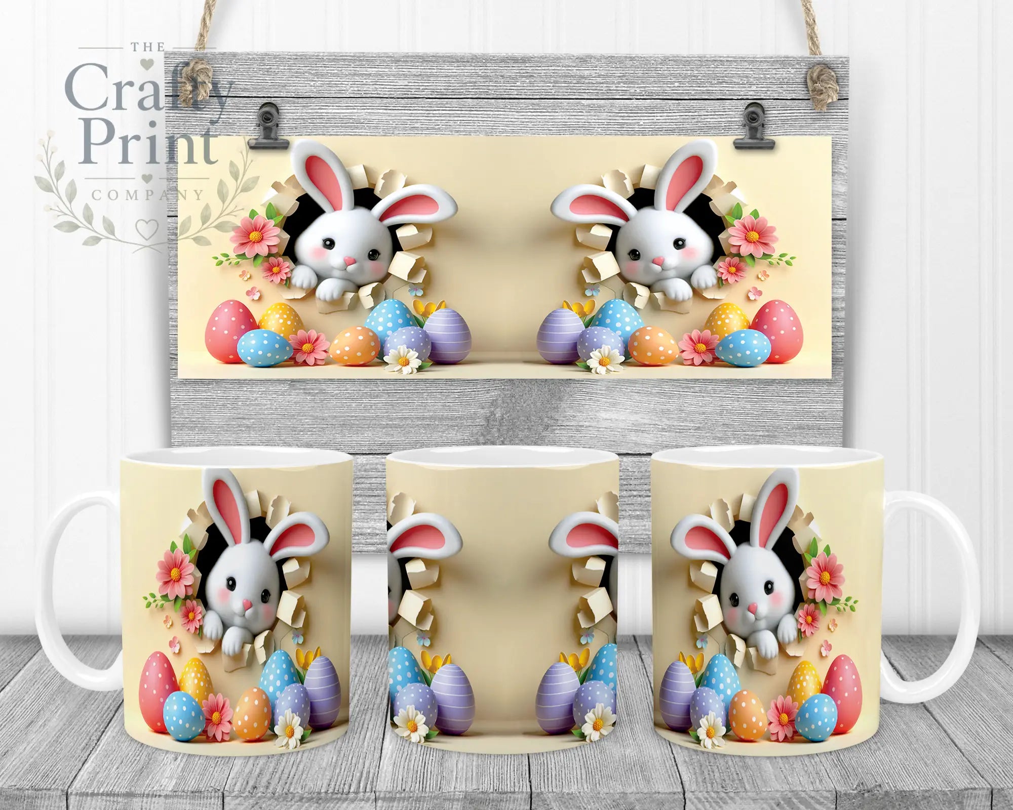 Happy Easter 3D Yellow Design Rabbit Mug - White Handle &