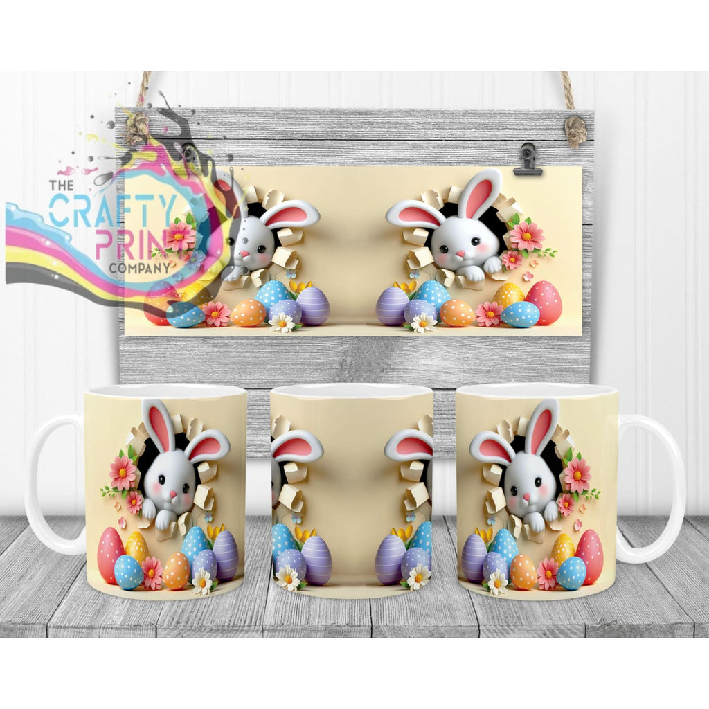 Happy Easter 3D Yellow Design Rabbit Mug - White Handle &