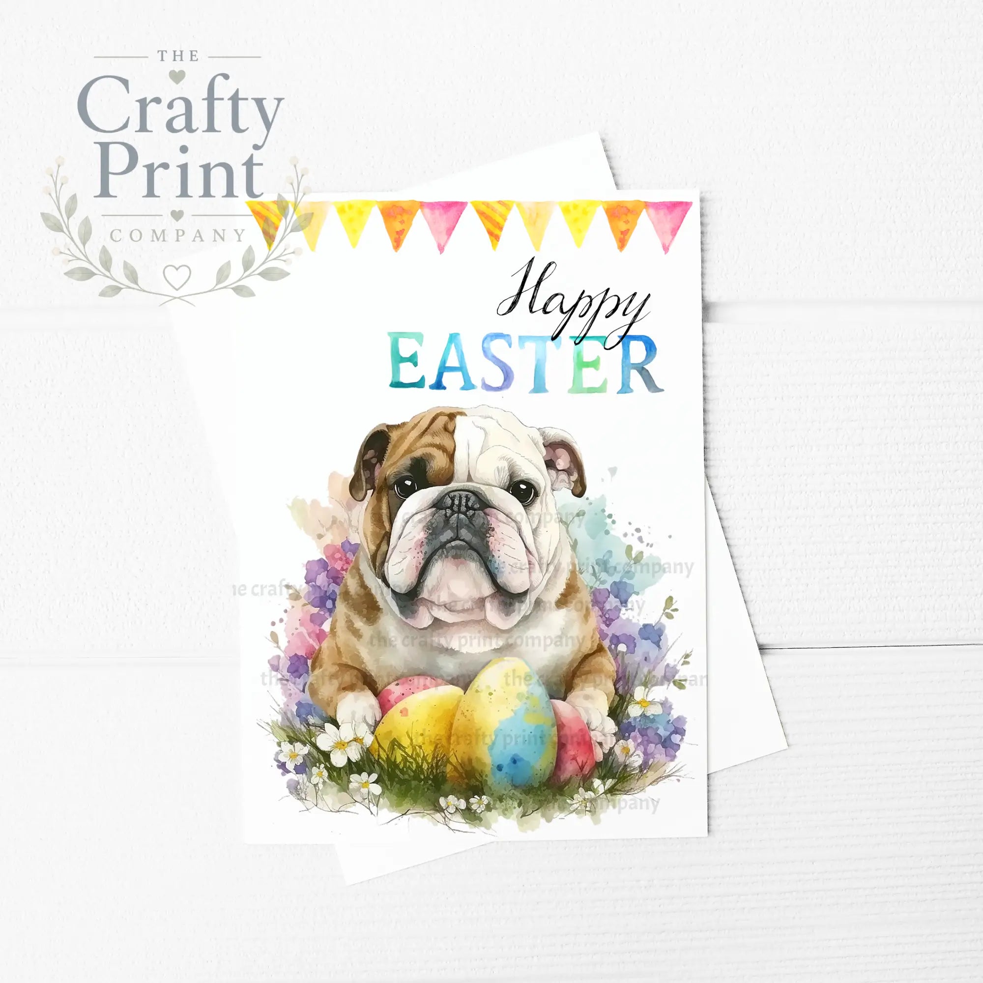 Happy Easter English Bulldog A5 Card - Greeting & Note Cards