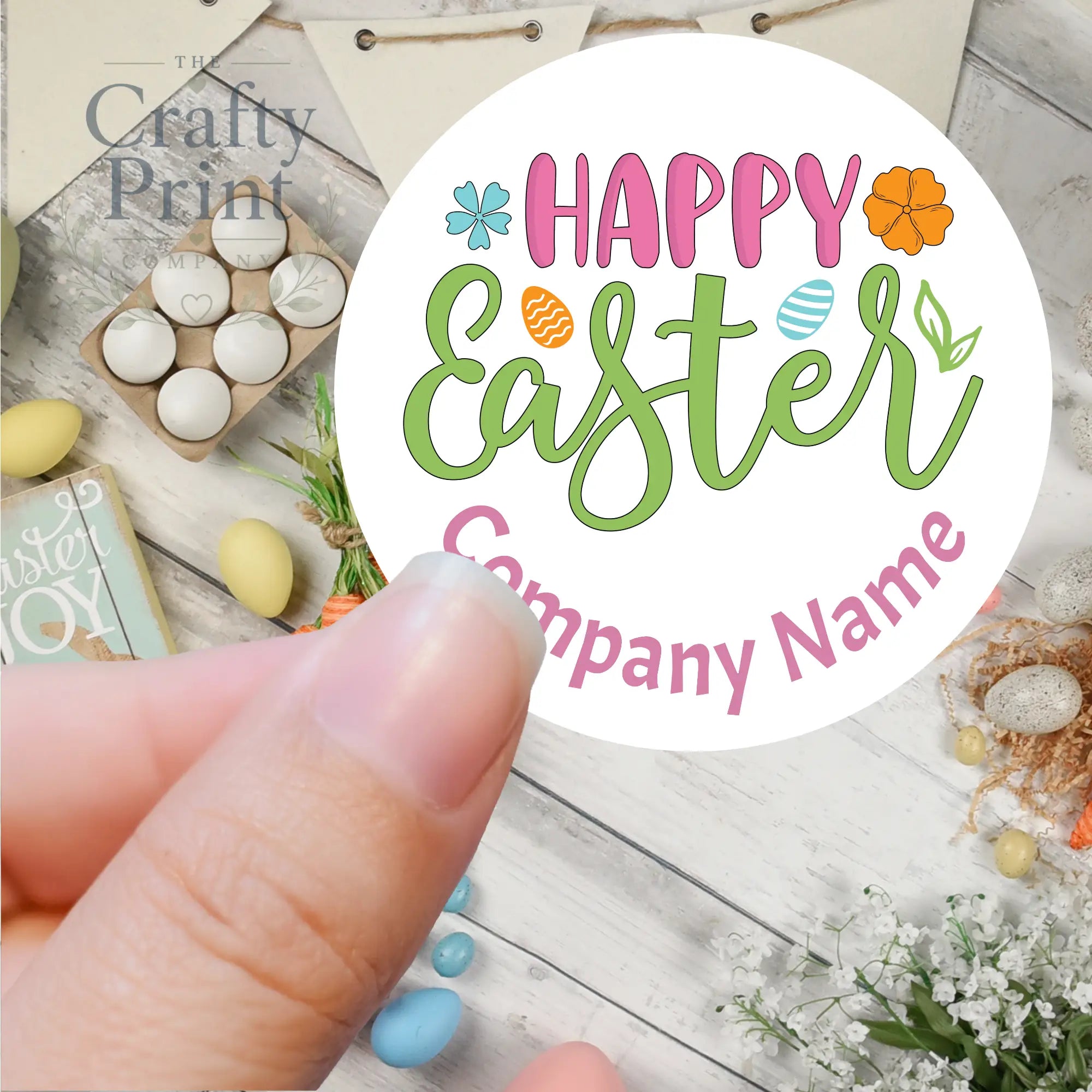 Happy Easter Personalised Company Name Printed Sticker