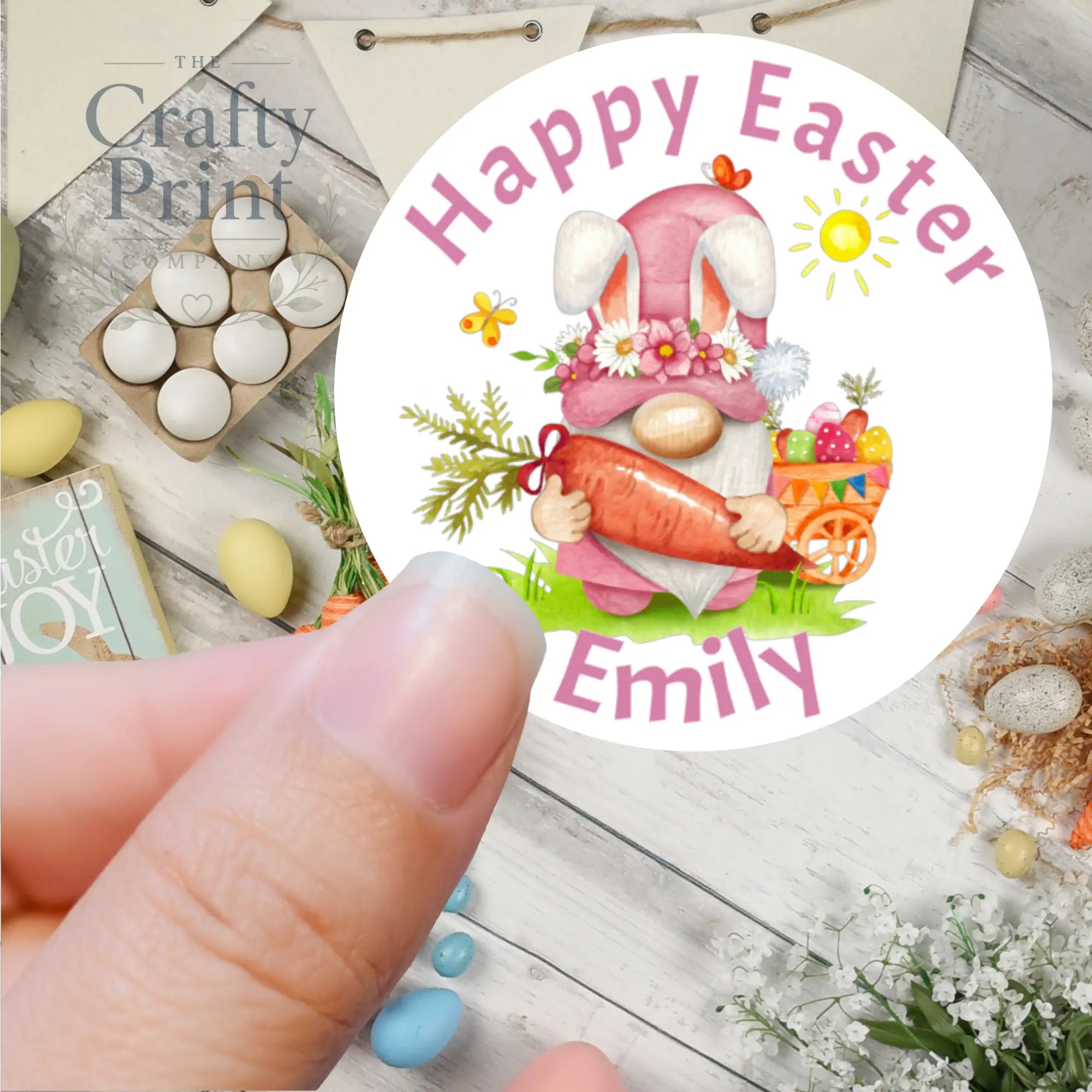 Happy Easter Personalised Gonk Printed Sticker - X Small