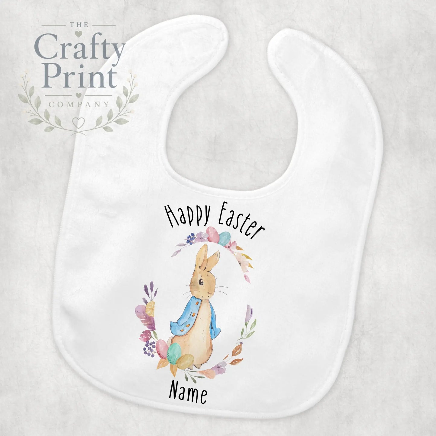 Happy Easter Peter Rabbit Personalised Baby Bib - Blue Coat