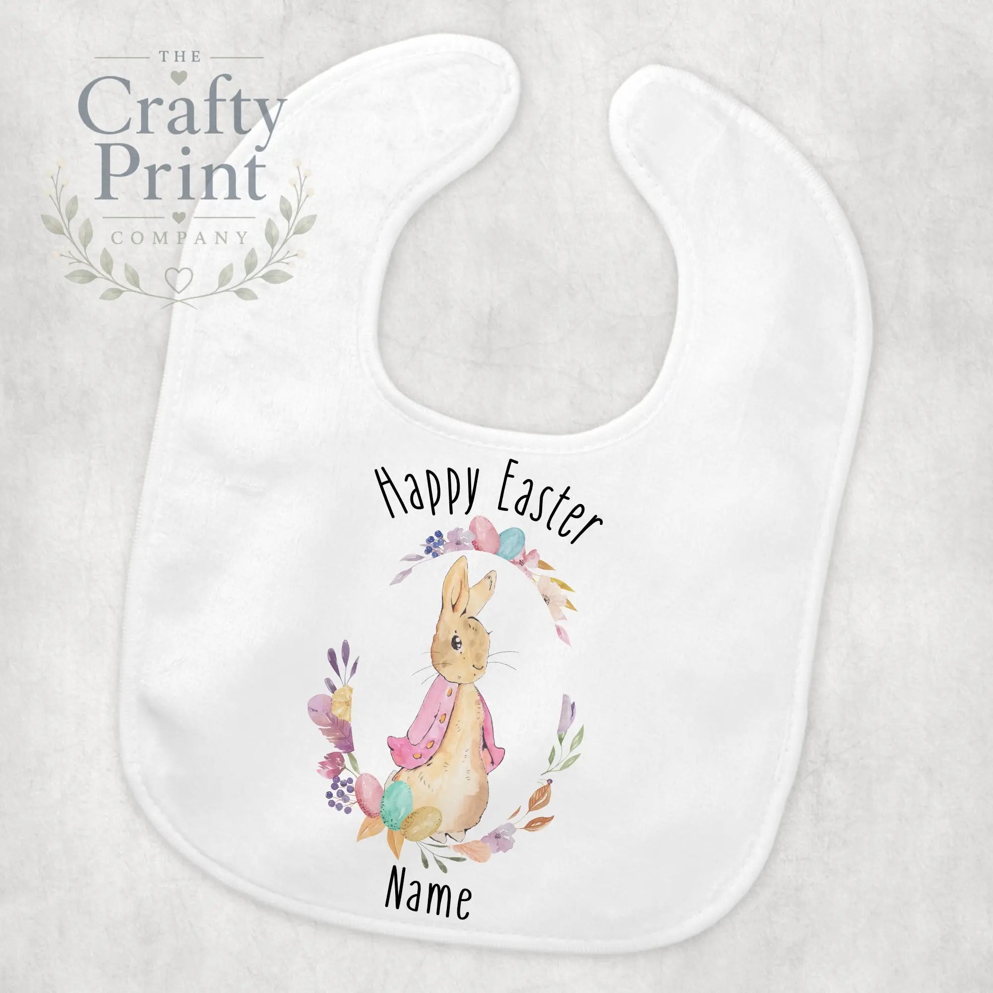Happy Easter Peter Rabbit Personalised Baby Bib - Pink Coat