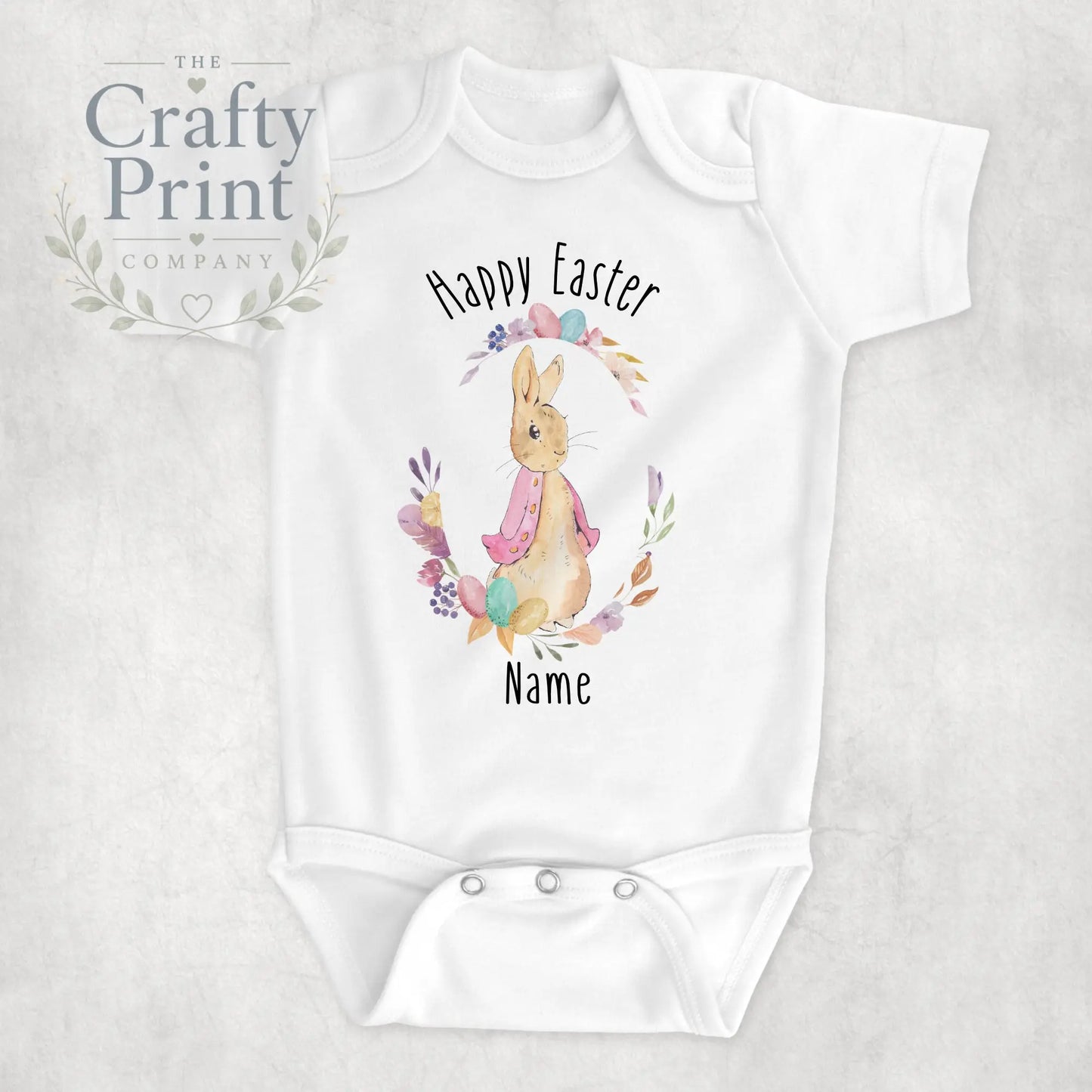 Happy Easter Peter Rabbit Personalised Bodysuit - Pink Coat